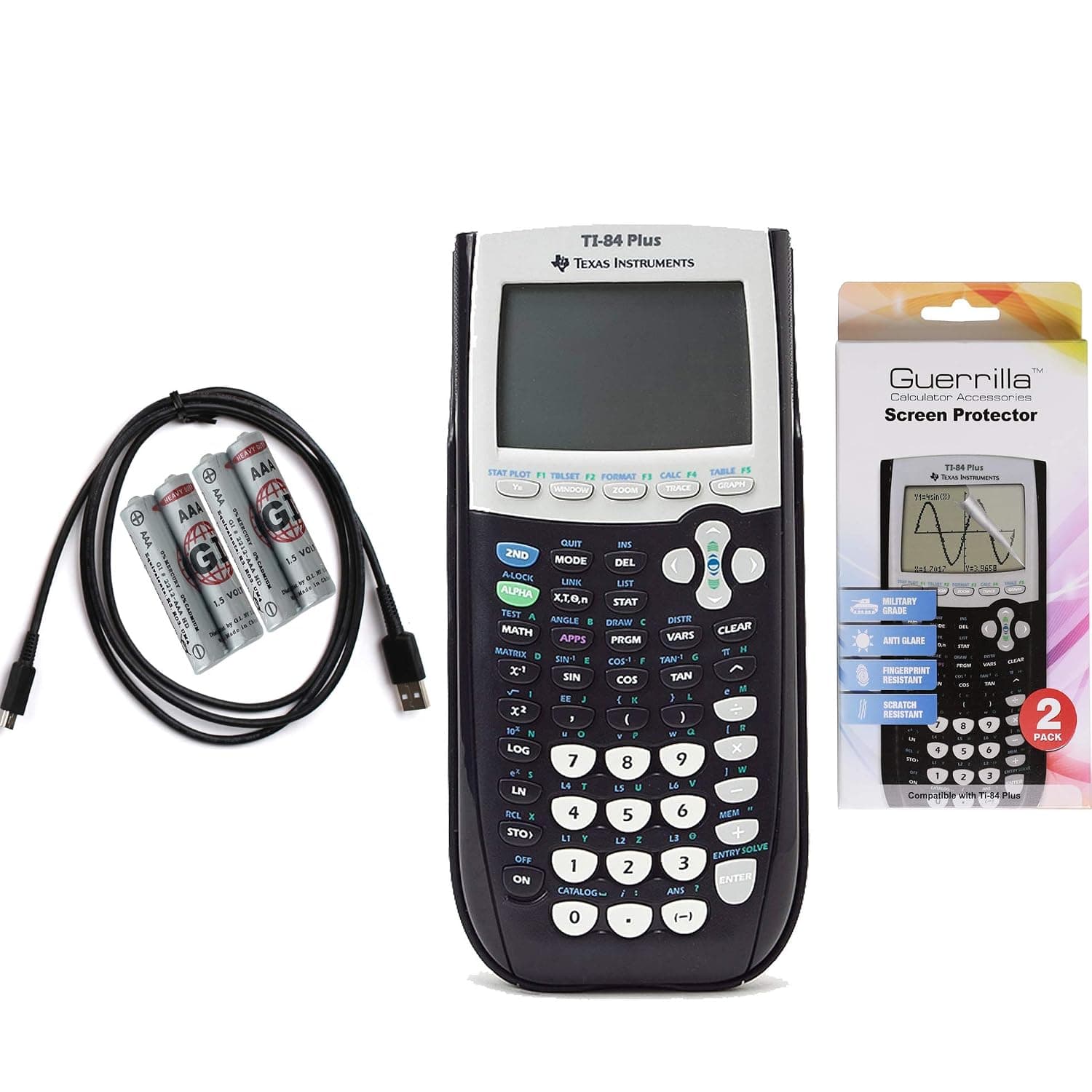 Texas Instruments TI 84 Plus Graphing Calculator with Guerrilla Military Grade Screen Protector Set, Certified Reconditioned
