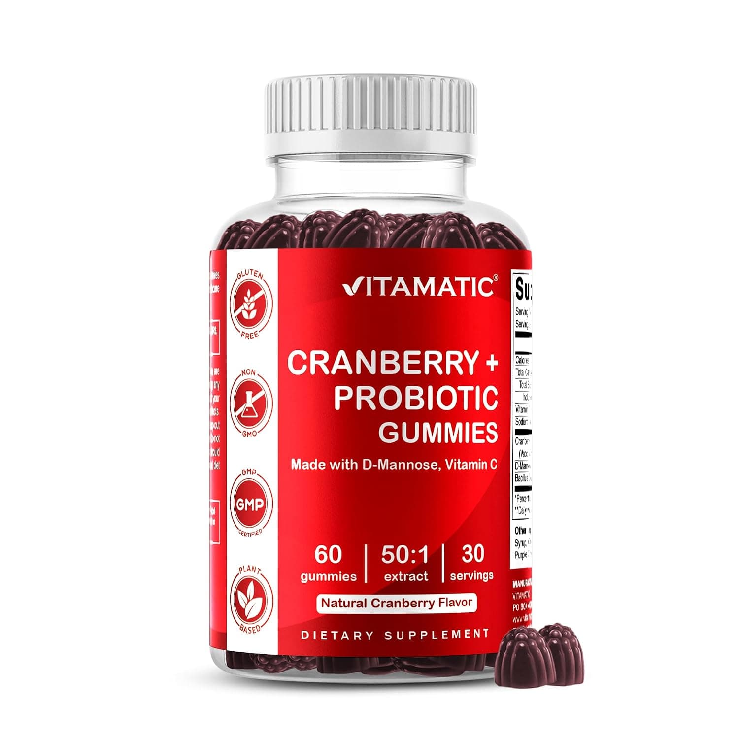 Vegan Cranberry Gummies, 1000mg per Serving - 60 Count - Supports Healthy Urinary Tract Function - (Non-GMO, Gluten Free)