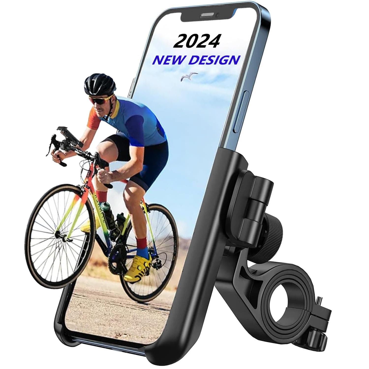 حامل جوال مطور للدراجة من جيه جيه او جيه سي ال قابل للدوران 360 درجة، ملحقات دراجة نارية وسكوتر، مشبك هاتف مناسب لاي هاتف ذكي يتراوح بين 3.5 و7 انش - هدية لركوب الدراجات