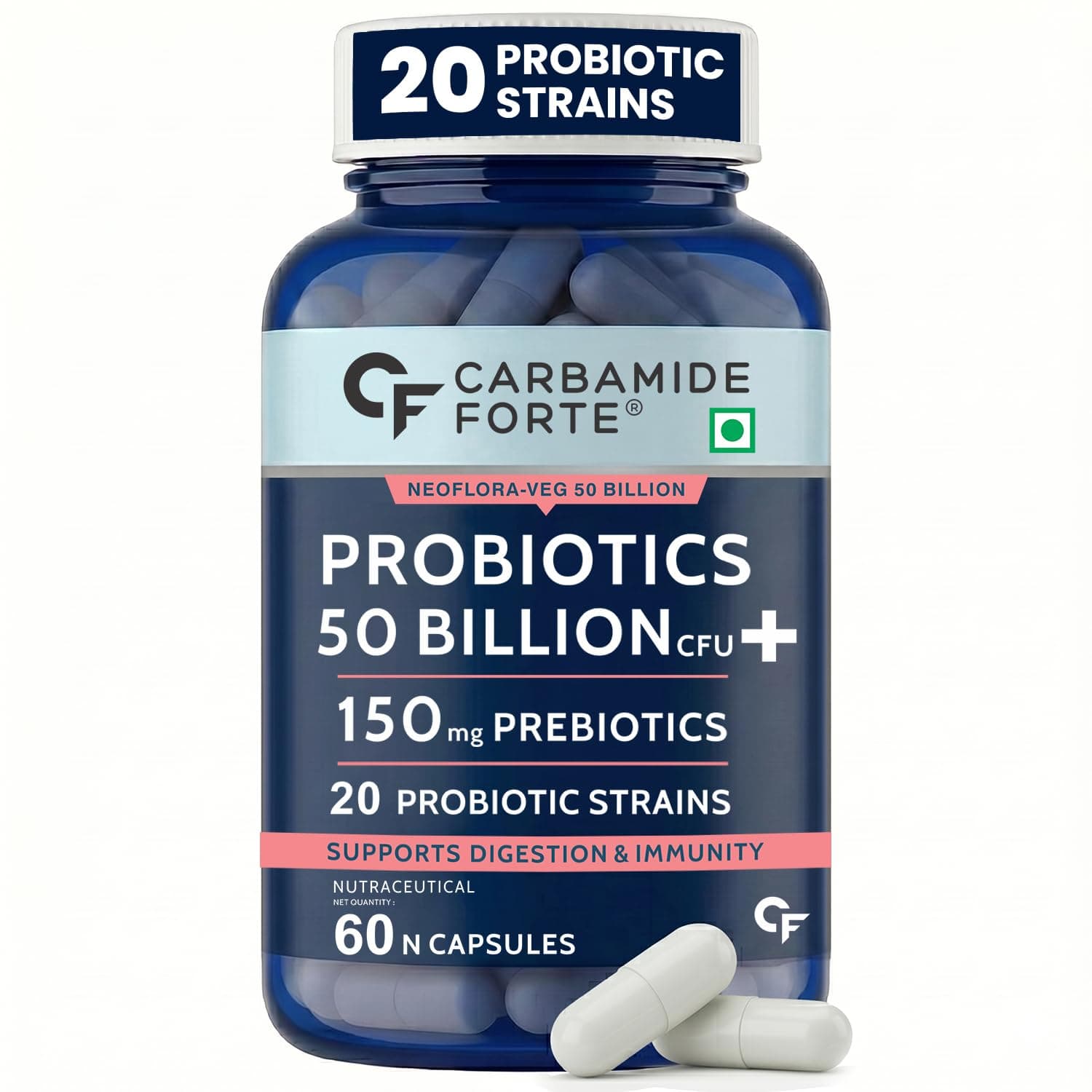 Carbamide Forte Probiotics Supplement 50 Billion for Women & Men – 60 Veg Capsules