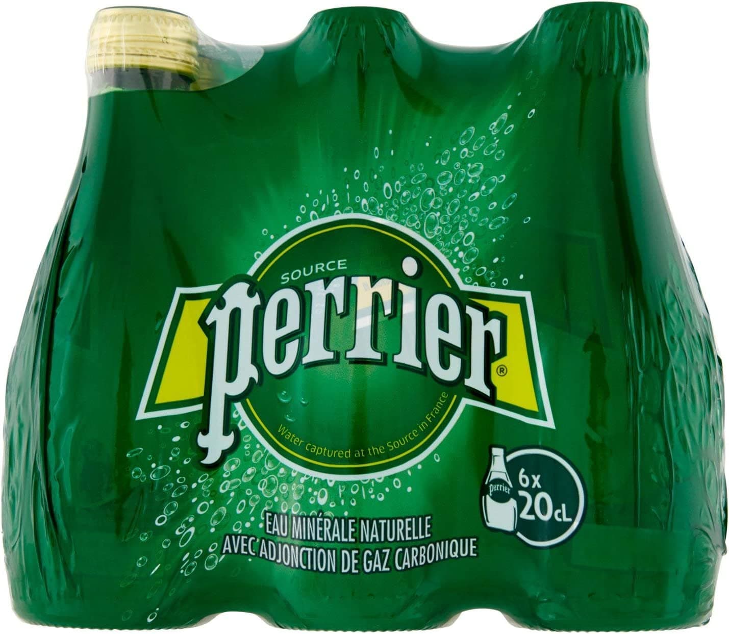 Perrier Natural Sparkling Mineral Water Glass Bottle, Regular, 6 X 200 Ml