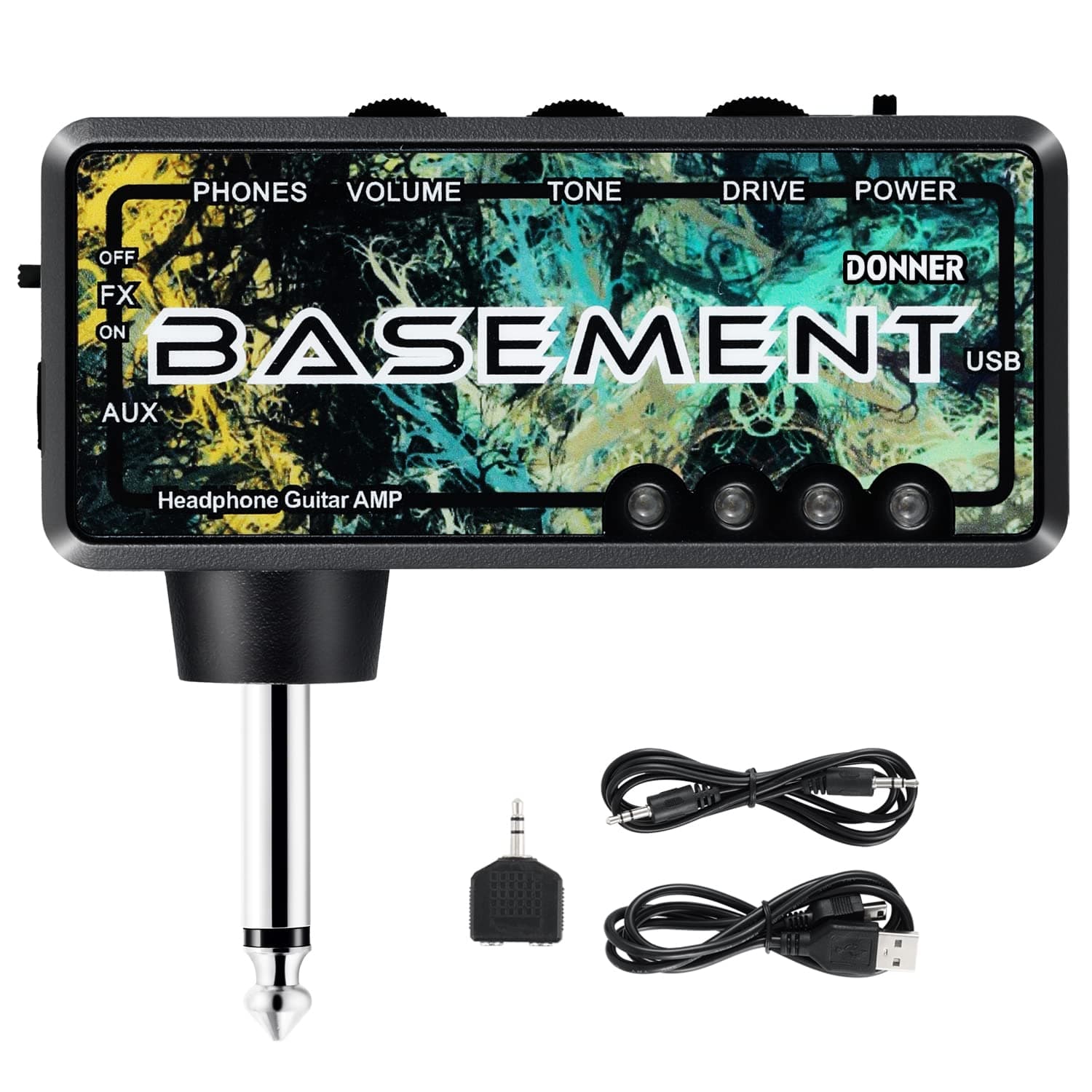 Donner Bass Guitar Headphone AMP Basement Pocket FX WAH Rechargeable Mini Guitar Practice Amplifier
