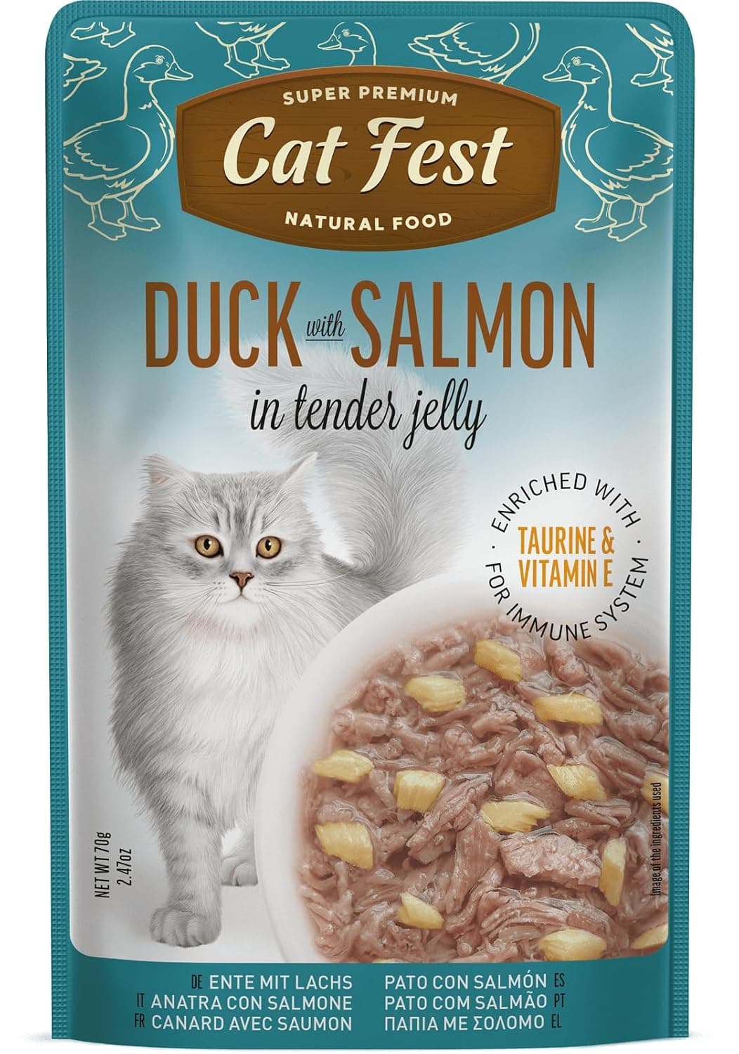 Cat Fest Supreme Duck with Salmon in Tender Jelly – Enriched with Taurine & Vitamin E – Complete & Balanced Wet Cat Food for Adult Cats – 70g