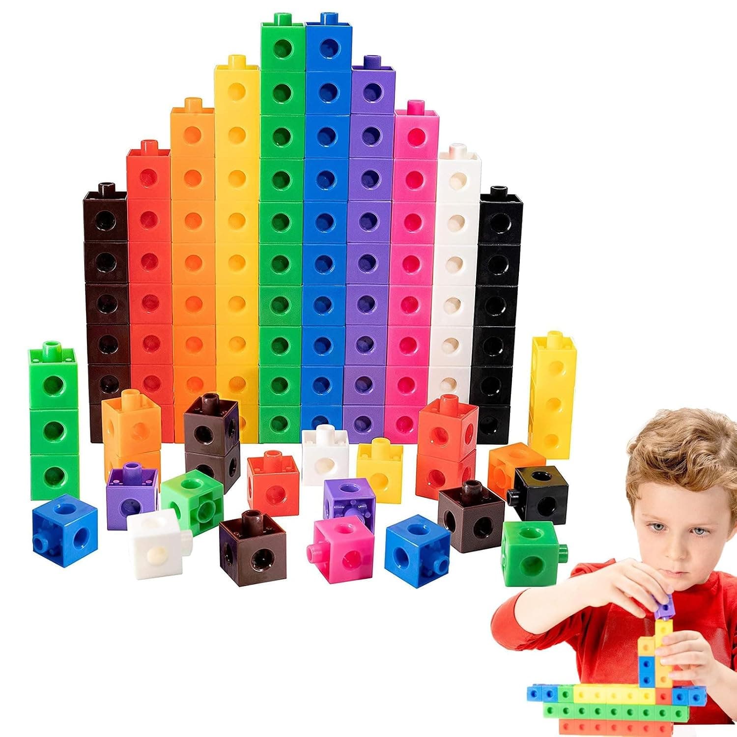 Joyzzz 100 PCS Linking Cubes Set, Connecting Blocks Math Links Manipulatives Educational Toy, Math Linking Cubes for Preschool, Kindergarten, Counting, Sorting, Home, School