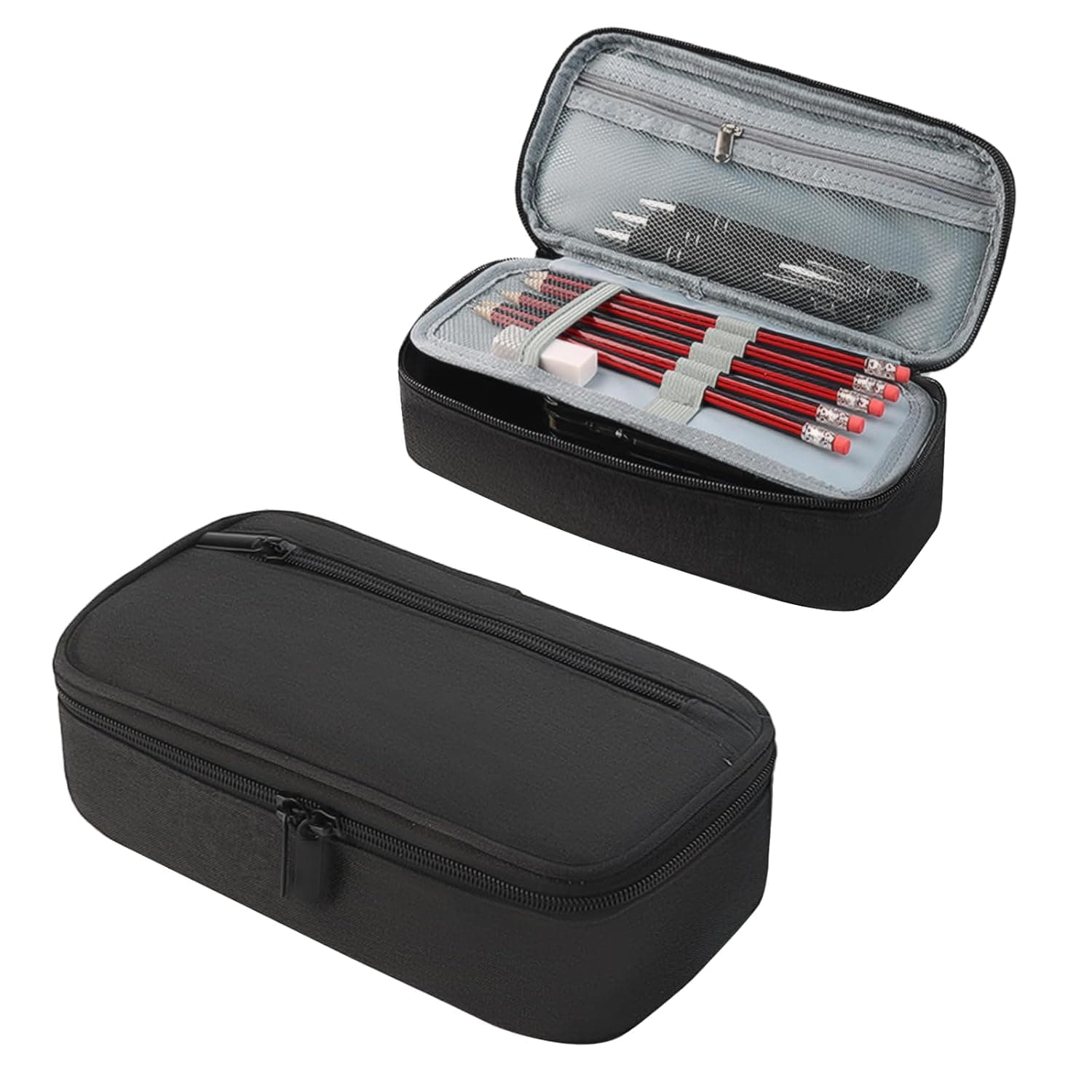 Pencil Case for Large Capacity Pen Cases,Black Pencilcase with 2 Compartments for Teenagers, Portable Pencil Cases with Zipper, Pencil Case for a 20 Cm Ruler, Pencil Case for School Supplies, Office