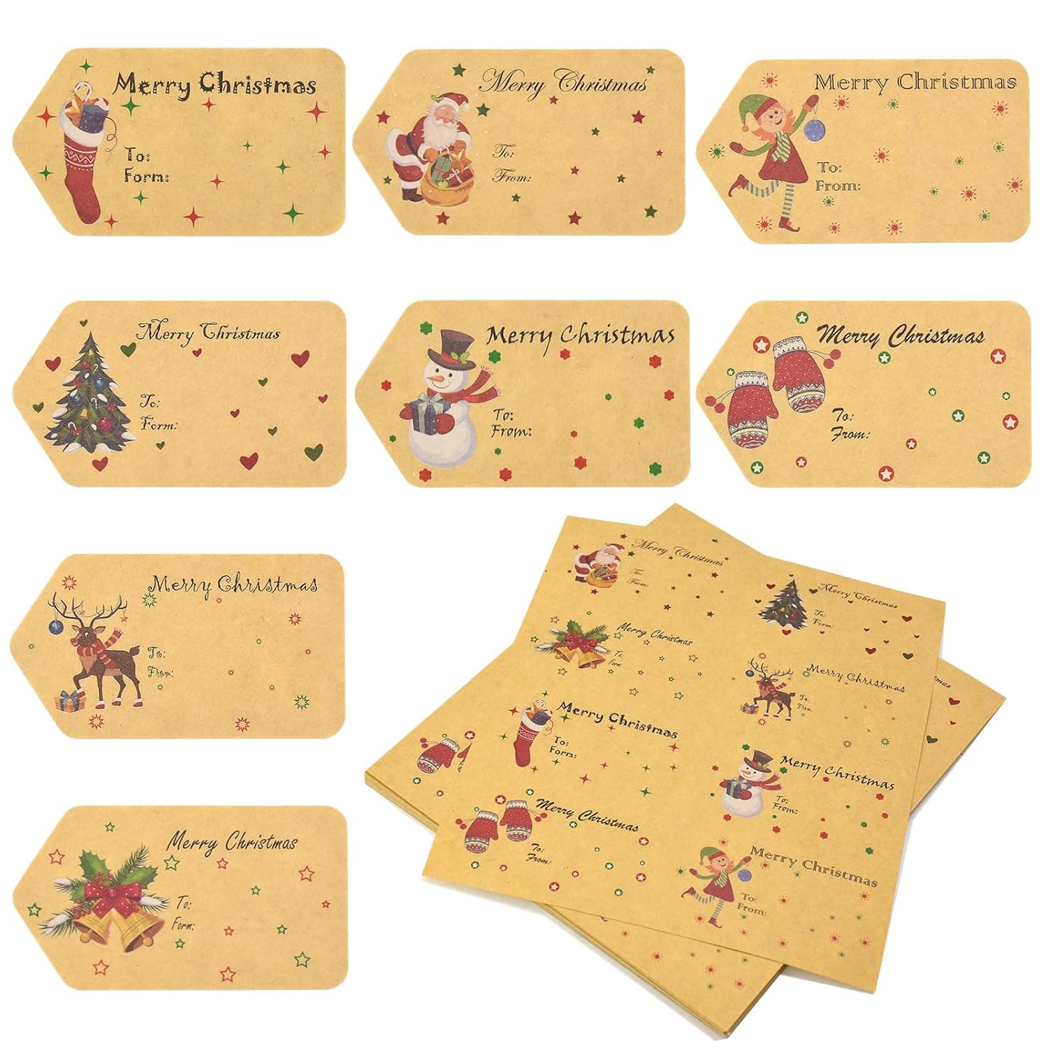200Pcs Christmas Labels Stickers, Self Adhesive Christmas Name Gift Labels Xmas Gift Tag Stickers Paper Labels Stickers for Presents Box Cards Party Bags Envelopes Crafts Scrapbooking Gift Wrapping