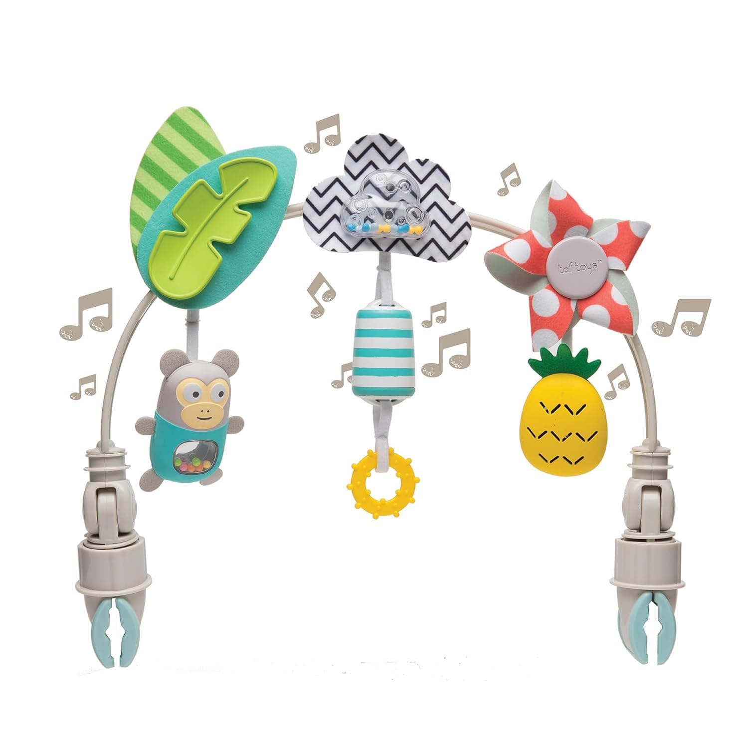 Taf Toys Baby Stroller Arch Toy Baby Crib Mobile Musical Ideal for Newborn Sensory Toy 0-24 Months Infant Boys Girls Sleep baby travel toy Activity Arch with Fascinating Foldable Car Seat Toy Bouncer