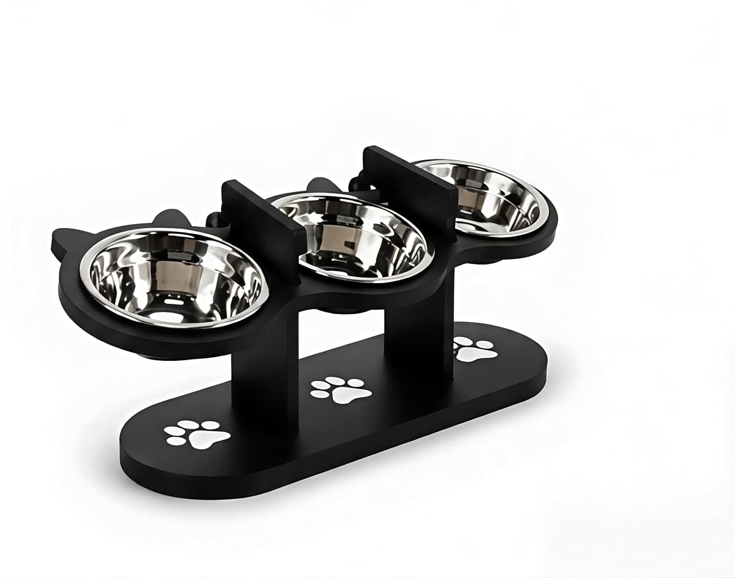 Pet Food Server - Non-Slip Three Bowls with 15° Tilted Support, Anti-Vomiting Bowl for Cats and Dogs, Portable Food and Water, Three Bowls in One Unit