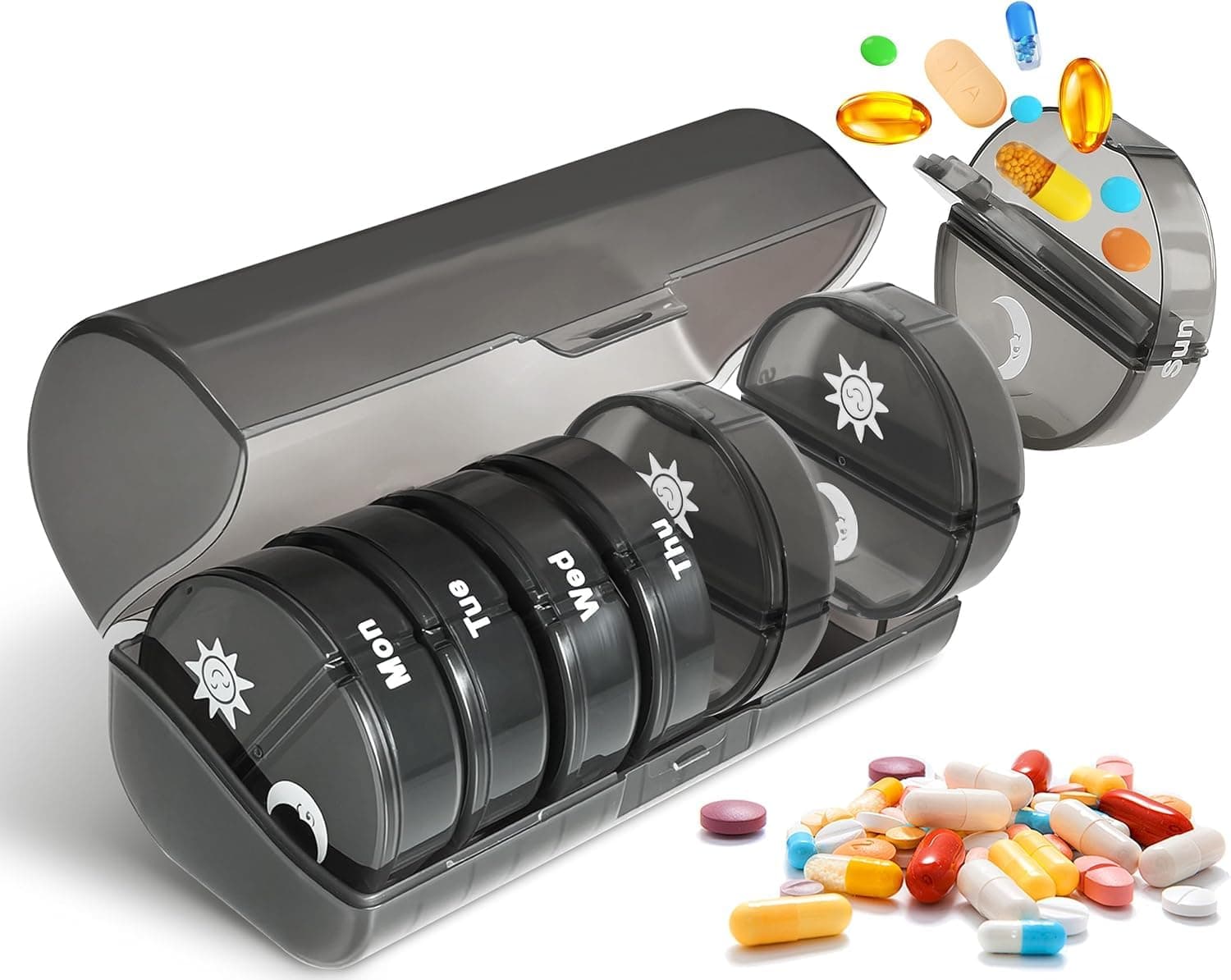 Large Weekly Pill Organizer 2 Times a Day, Daily Pill Box 7 Day Easy to Open with Double Protection, AM PM Pill Case for Medicine/Vitamin/Fish Oil/Supplements (Black)
