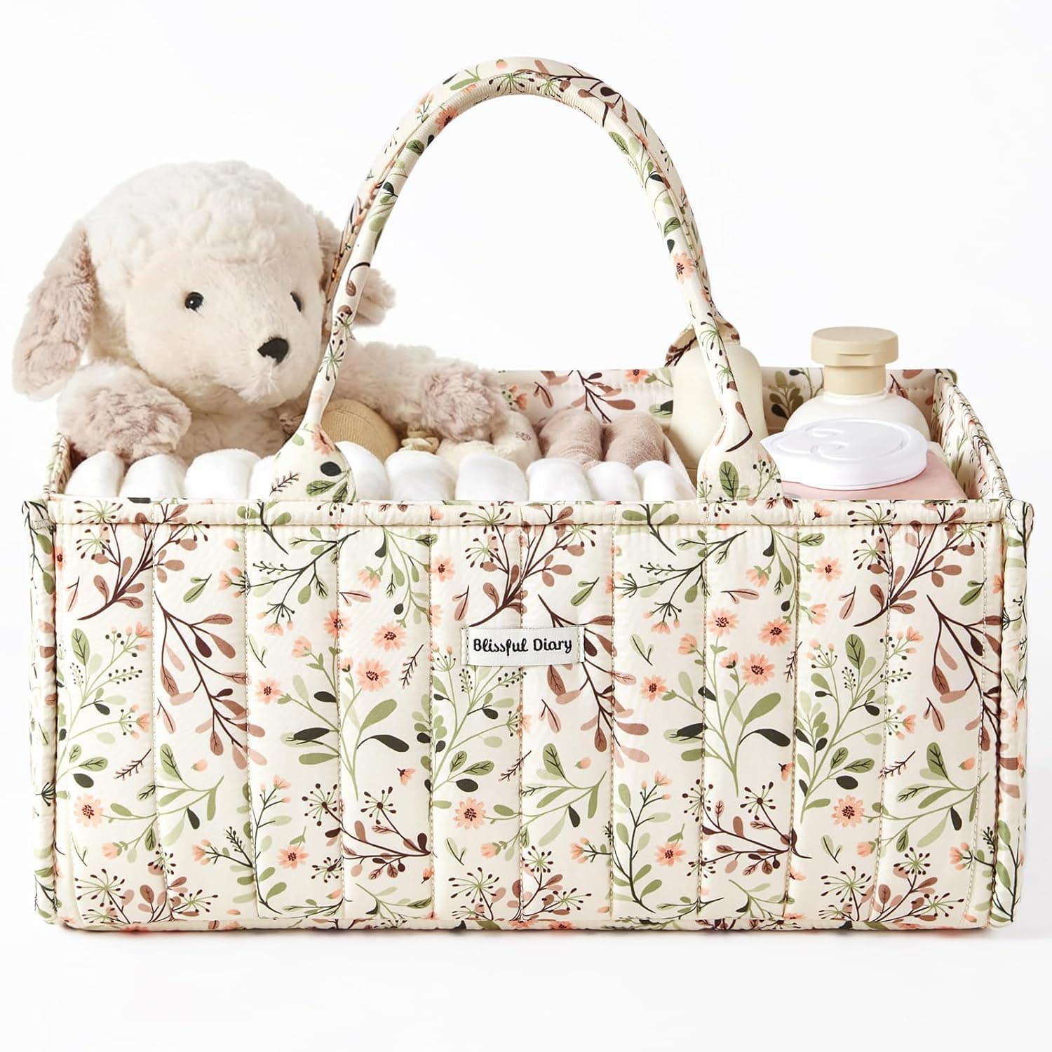 Blissful Diary Floral Diaper Caddy Organizer, Stylish Nursery Storage Basket, Gift for Baby Shower, Baby Registry Must Have, Newborn Essentials, Pastoral Daisy