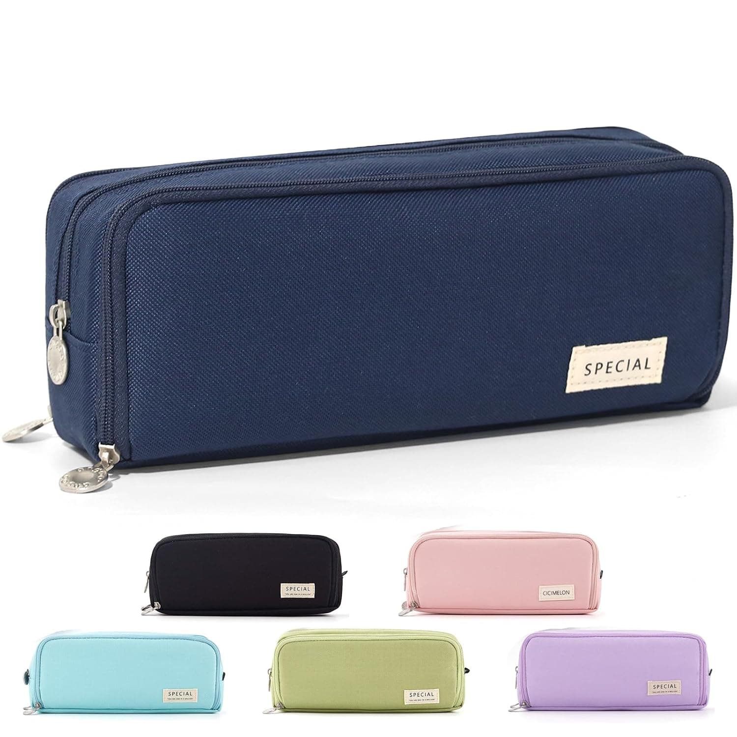 CICICIMELON Large Capacity Pencil Case with 3 Compartments, Pen Bag for School, Teens, Boys and Women, Navy Blue, Classic