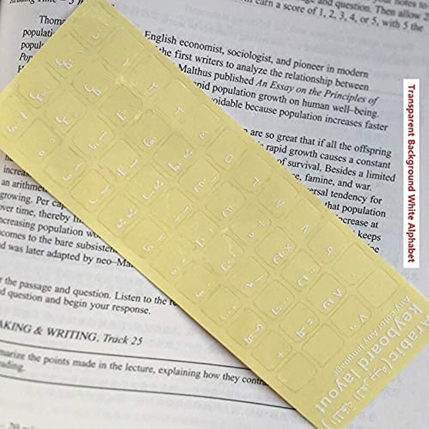 Taimi Universal Arabic Keyboard Stickers, Transparent Background, with White Lettering for Computer Laptop Notebook Desktop (Pack Of 1)