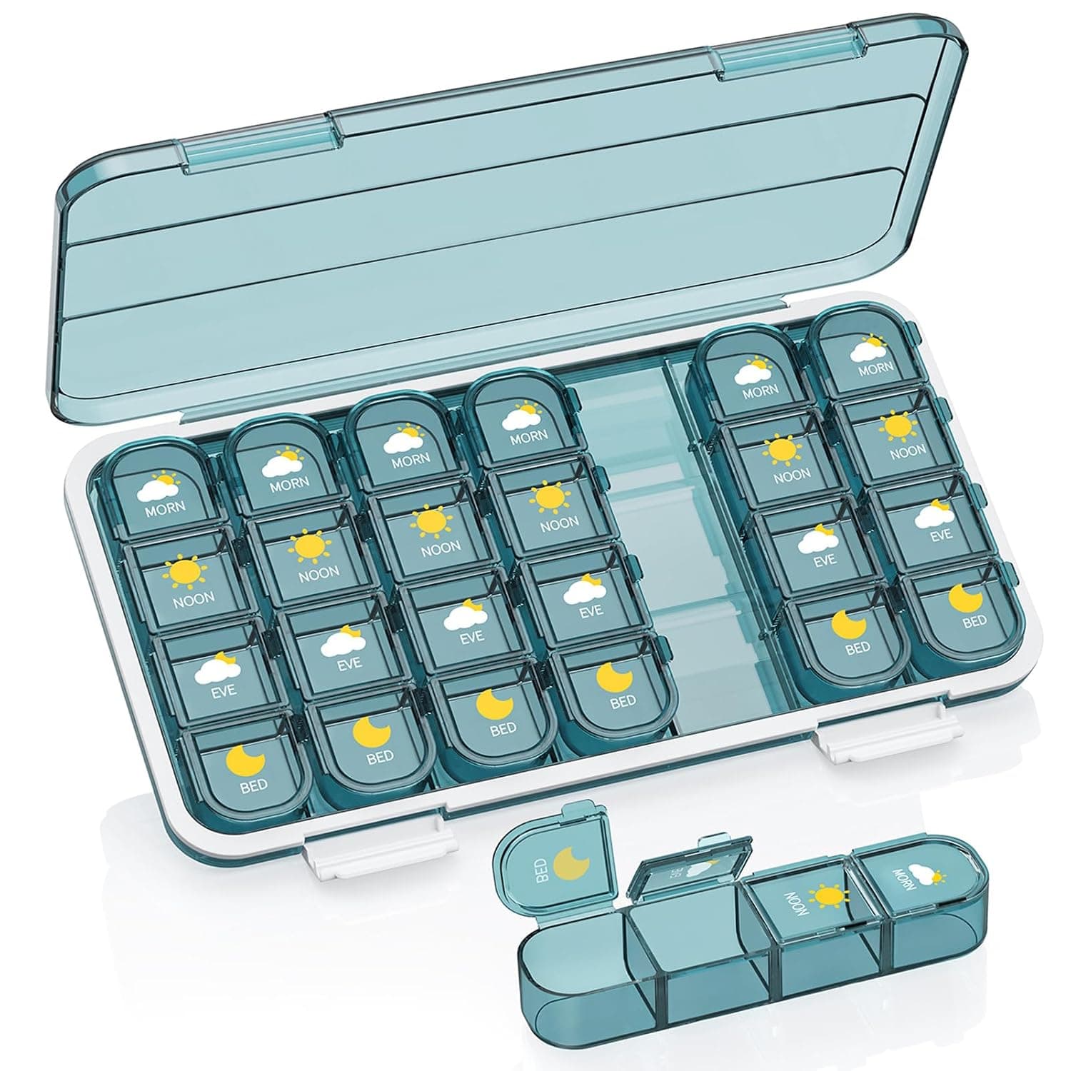 Acedada Pill Organizer 4 Times A Day, Pill Box 4 Times A Day 7 Day - Weekly Medicine Box Organizer with Separate Case, Portable Daily Pill Container Dispenser for Vitamin, Fish Oils, Supplements, Blue | Large Medicine Organizer Box, Pill Case 4X A Day, Easy to Open, Daily Pill Holder Container for Vitamin, Fish Oil Supplements
