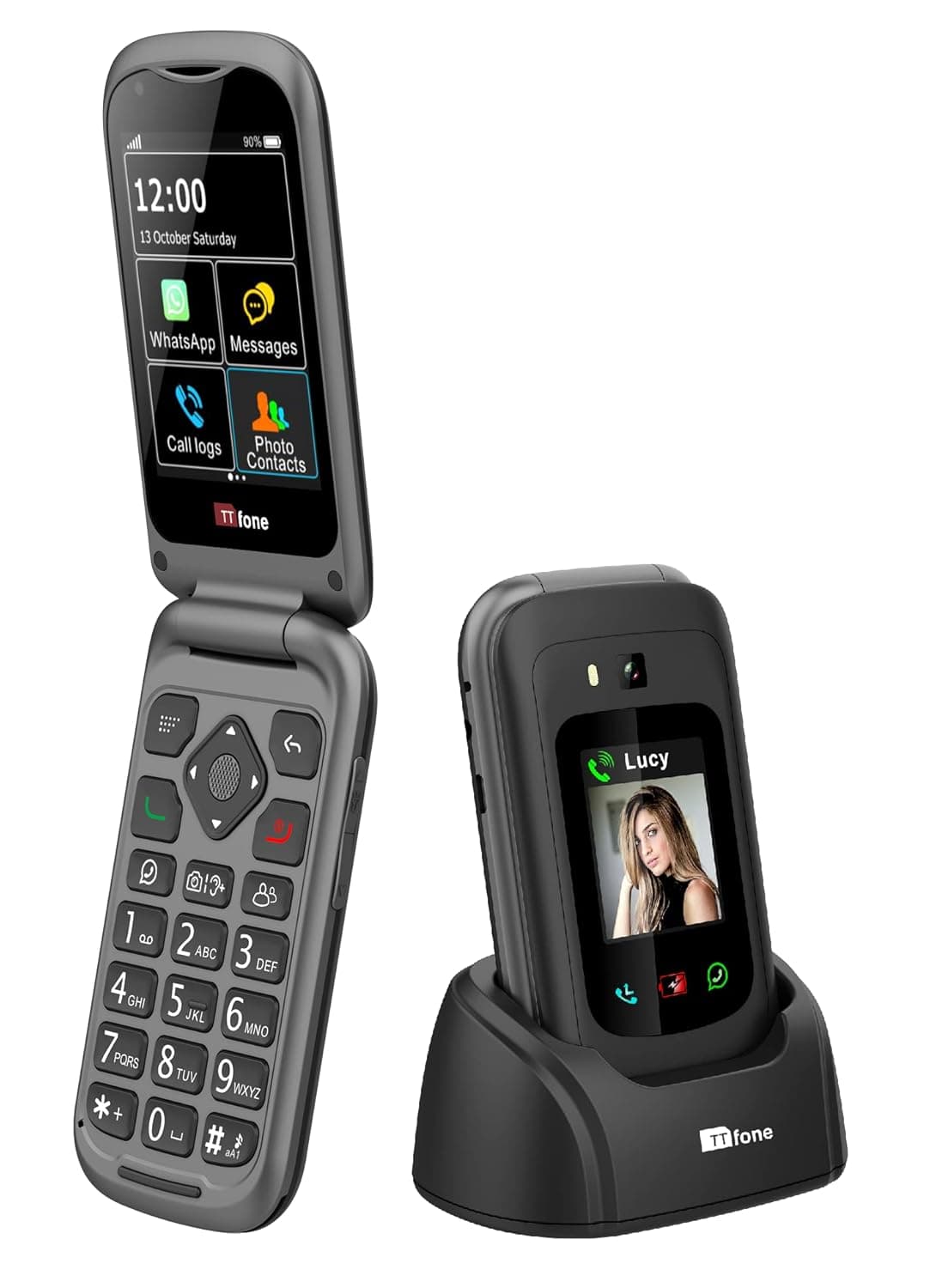 ttfone TT970 واتساب 4G شاشة لمس كبيرة قابلة للطي بزر كبير - الدفع المسبق - سهل وبسيط في الاستخدام (رصيد 0 جنيه استرليني، اي اي)