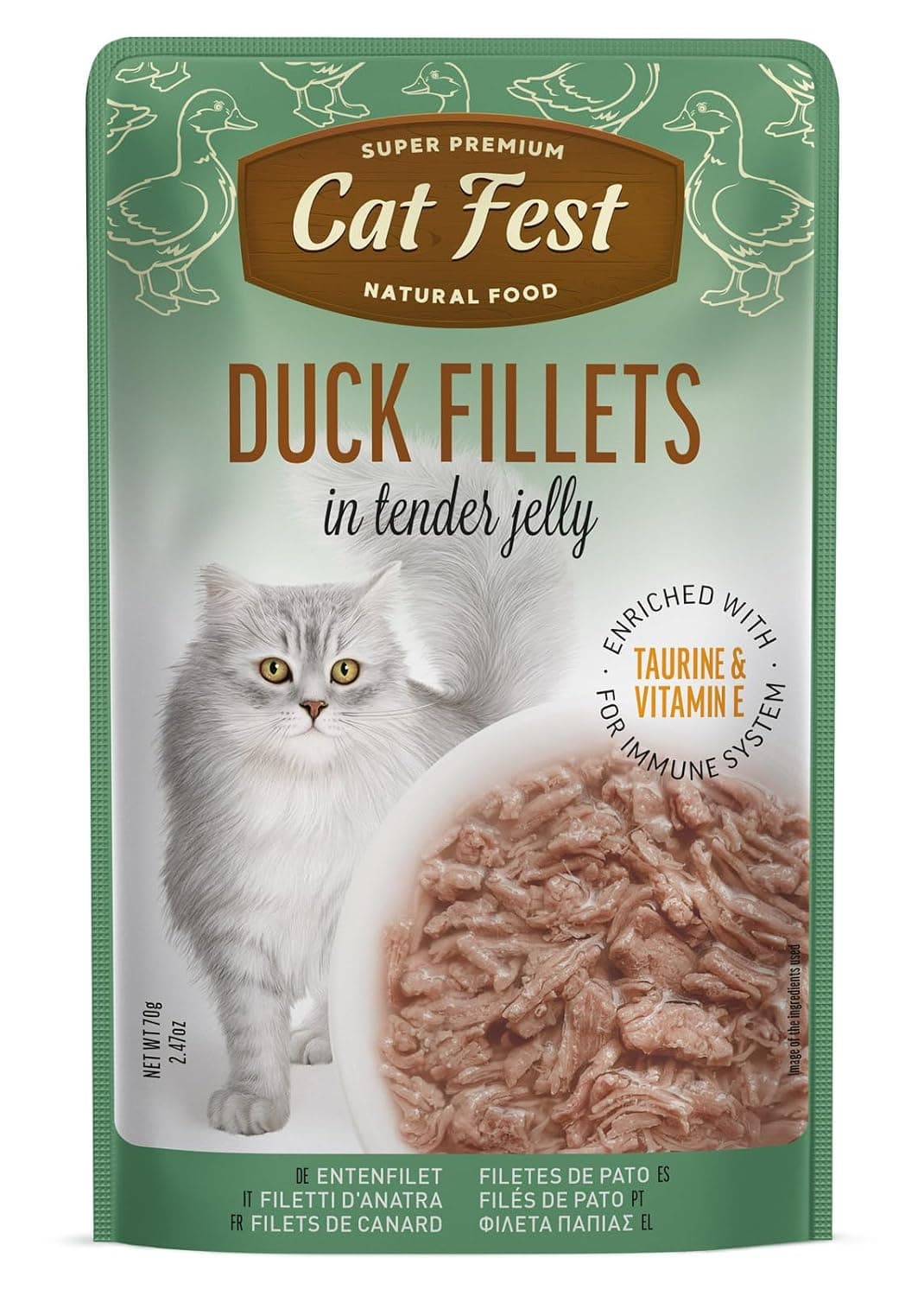 Cat Fest Duck Fillets in Tender Jelly 70g – Premium Cat Food with Taurine & Vitamin E – High-Protein, Healthy Heart, Vision & Immunity Support, Delicious Taste