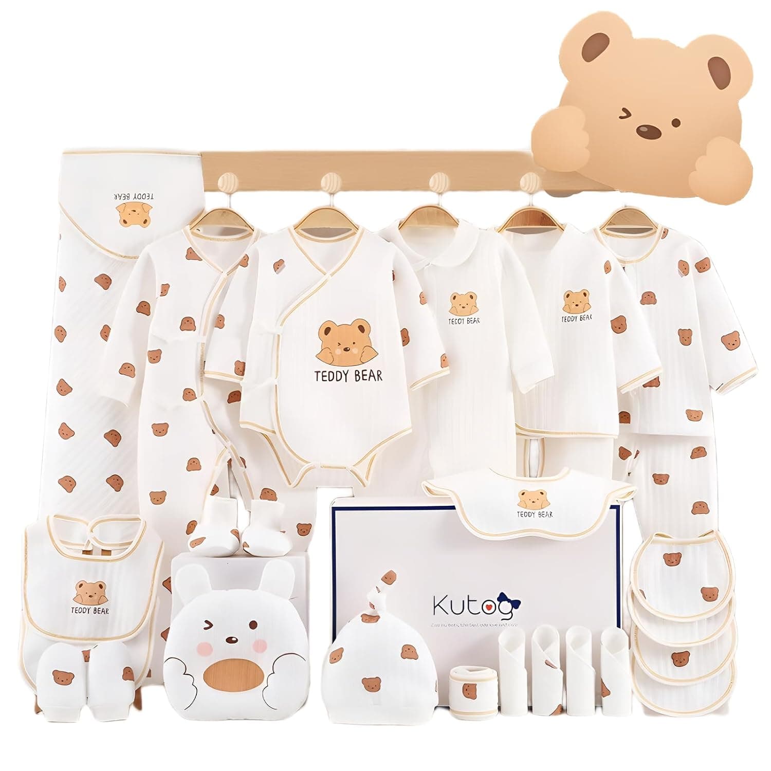 26PCS Newborn Baby Gift Set, Newborn Layette Gift Set for Boys Girls, Babies Essential Clothes Accessories with Baby Blanket, Cotton, for Spring Summer Autumn Winter (All Season-Gift Box-26PCS-B)