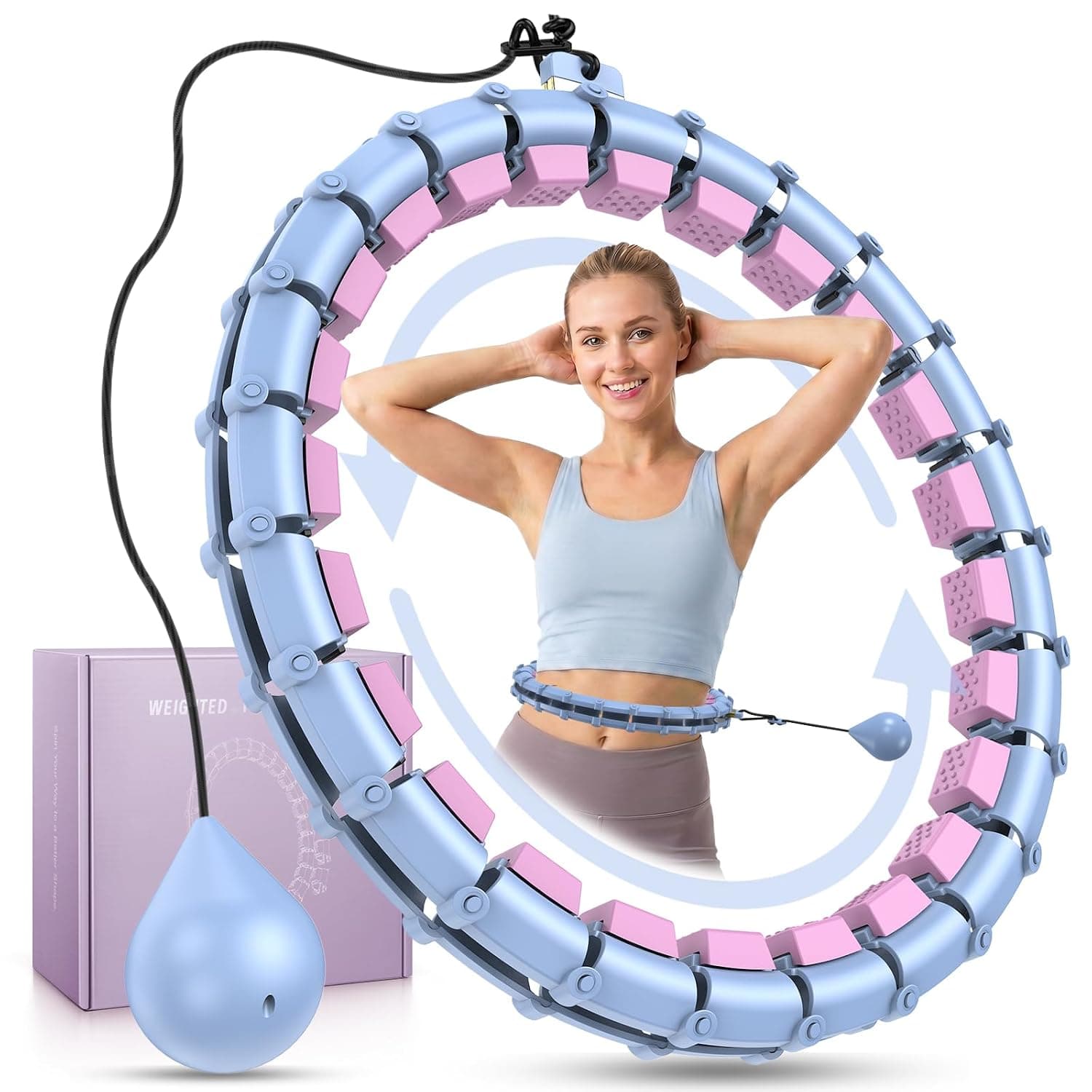Weighted Fitness Hoop for Adults, 47 Inch Plus Size Adjustable Infinity Ring, 24 Detachable Links, Quiet Waist Exercise Hoop for Women Beginners, Core and Weight Loss Home Workout