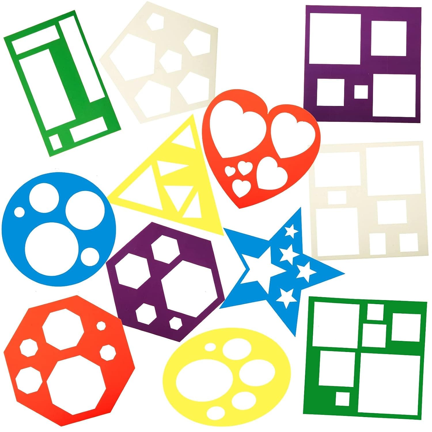12 Pieces Geometric Shapes Stencils Template Set for Kids Children Simple Shapes Drawing Stencils Colorful Art Painting Template for Toddlers and Preschooler Learning Tools, Craft Supplies, 6 Colors