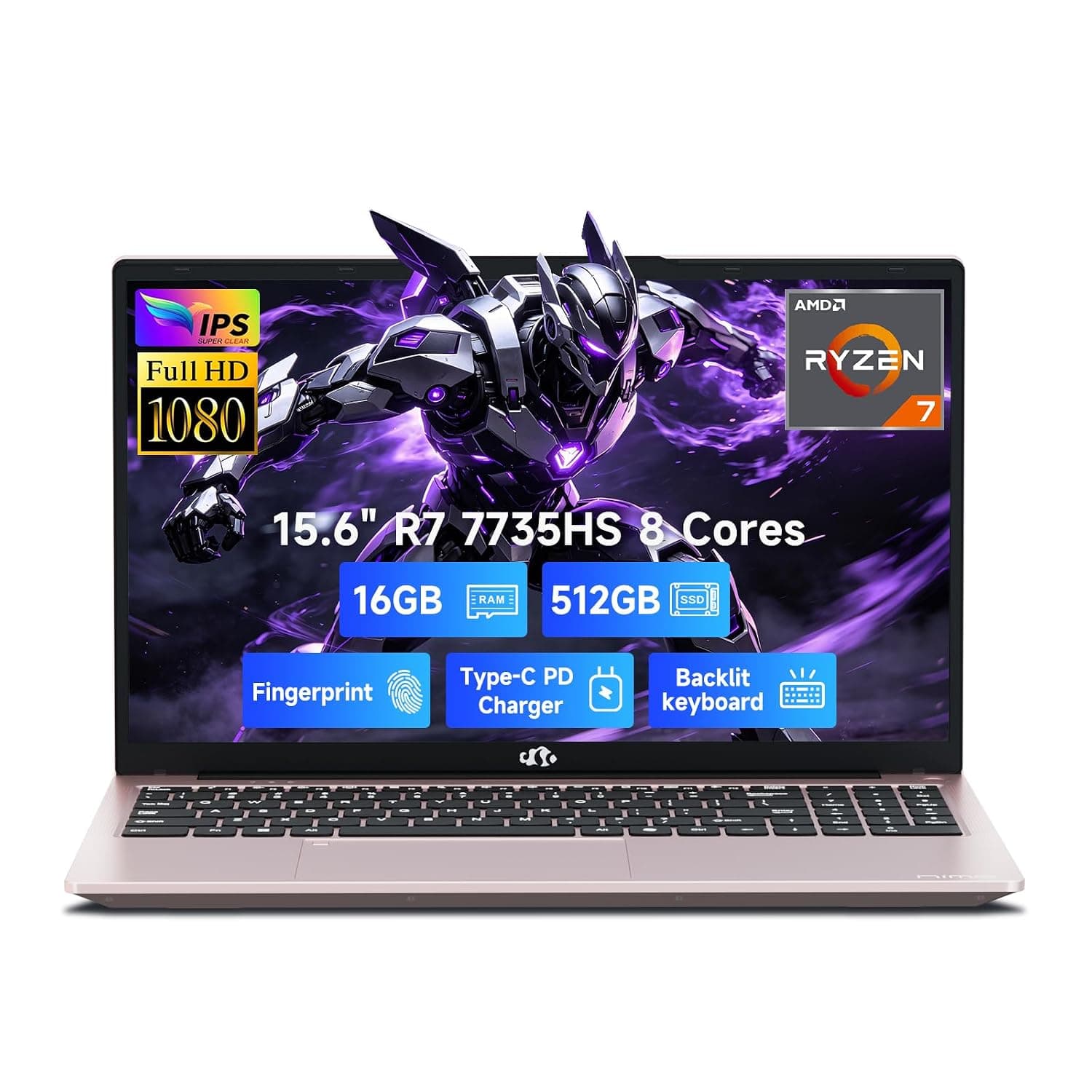 NIMO Light-Gaming-Laptop, Ryzen 7 7735HS (Beats i7-12650H), 16GB DDR5 1TB SSD, 100W PD, Radeon 680M 15.6" FHD Backlit KB Fingerprint Computer for Business Gaming College School