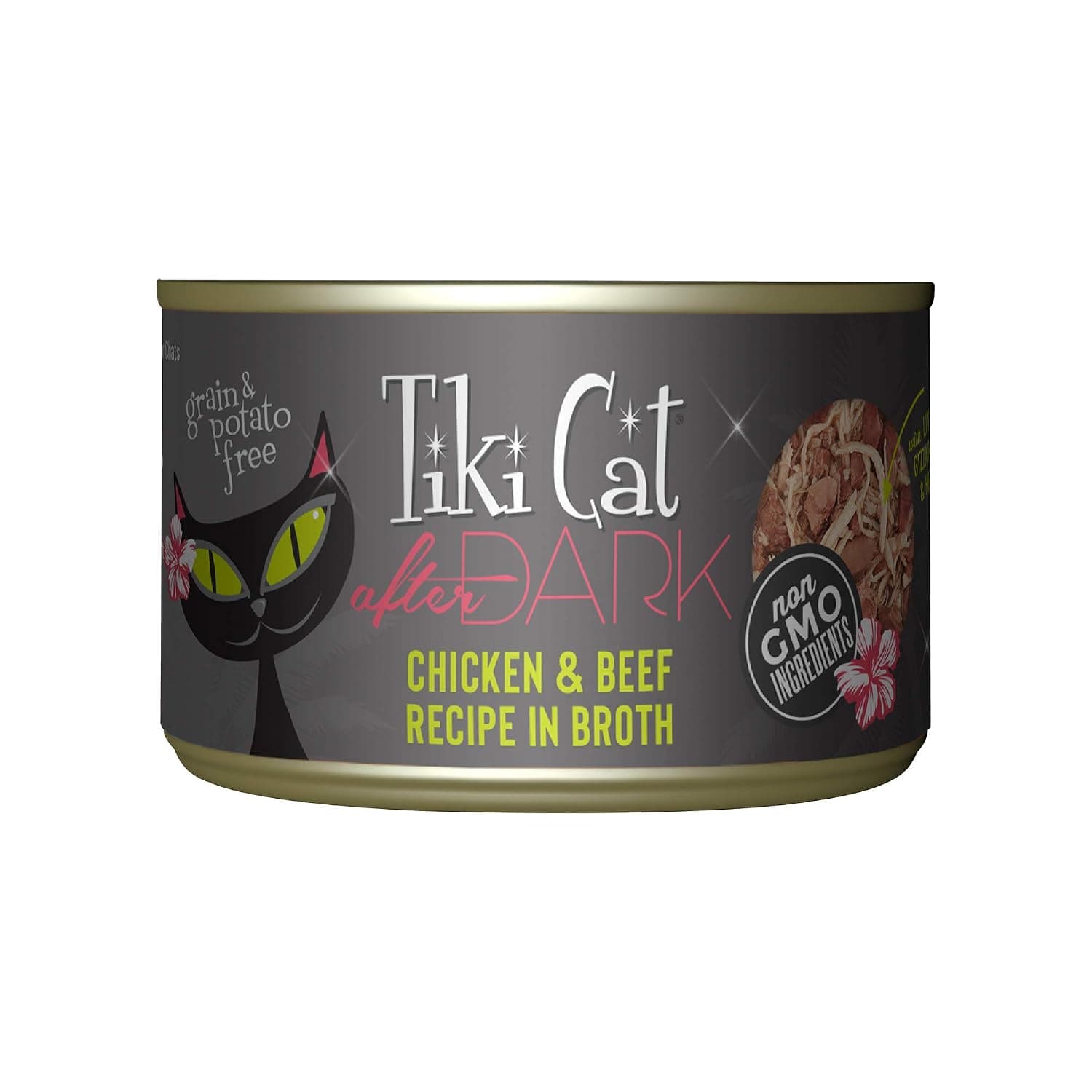 Tiki Cat After Dark Grain-Free, Low-Carbohydrate Wet Food with Real Shredded Meat for Cats & Kittens, 5.5oz, 8pk, Chicken & Beef | Wet Cat Food, Real Chicken & Beef with Organ Meat, High Protein, High Moisture, Minimally Processed, 5.5 oz. Cans, 8 Pack