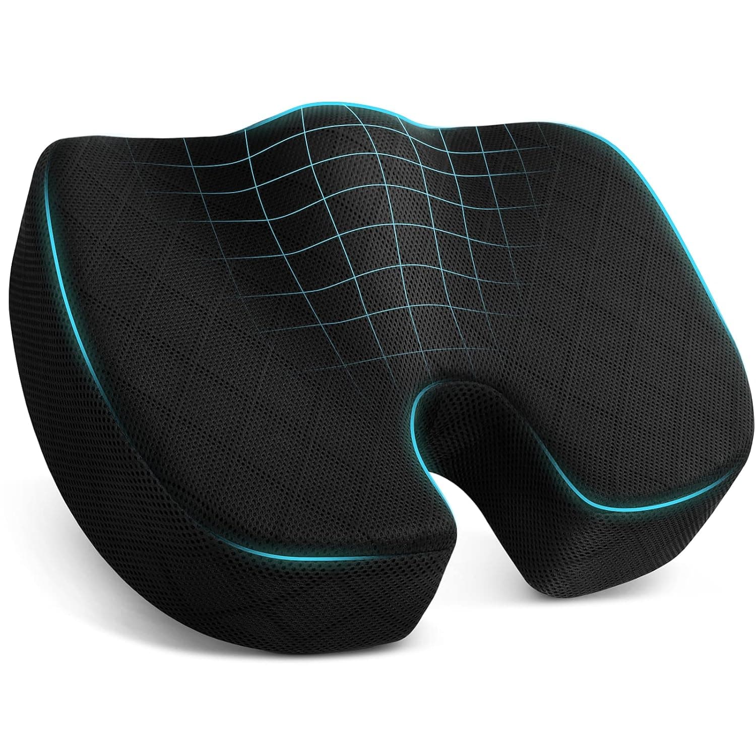 TushGuard Office/Car Seat Cushion, Non-Slip Sciatica & Back Coccyx Tailbone Pain Relief Chair Pad, Memory Foam Butt Pillow for Computer Desk, Wheelchair, Driving (Black)