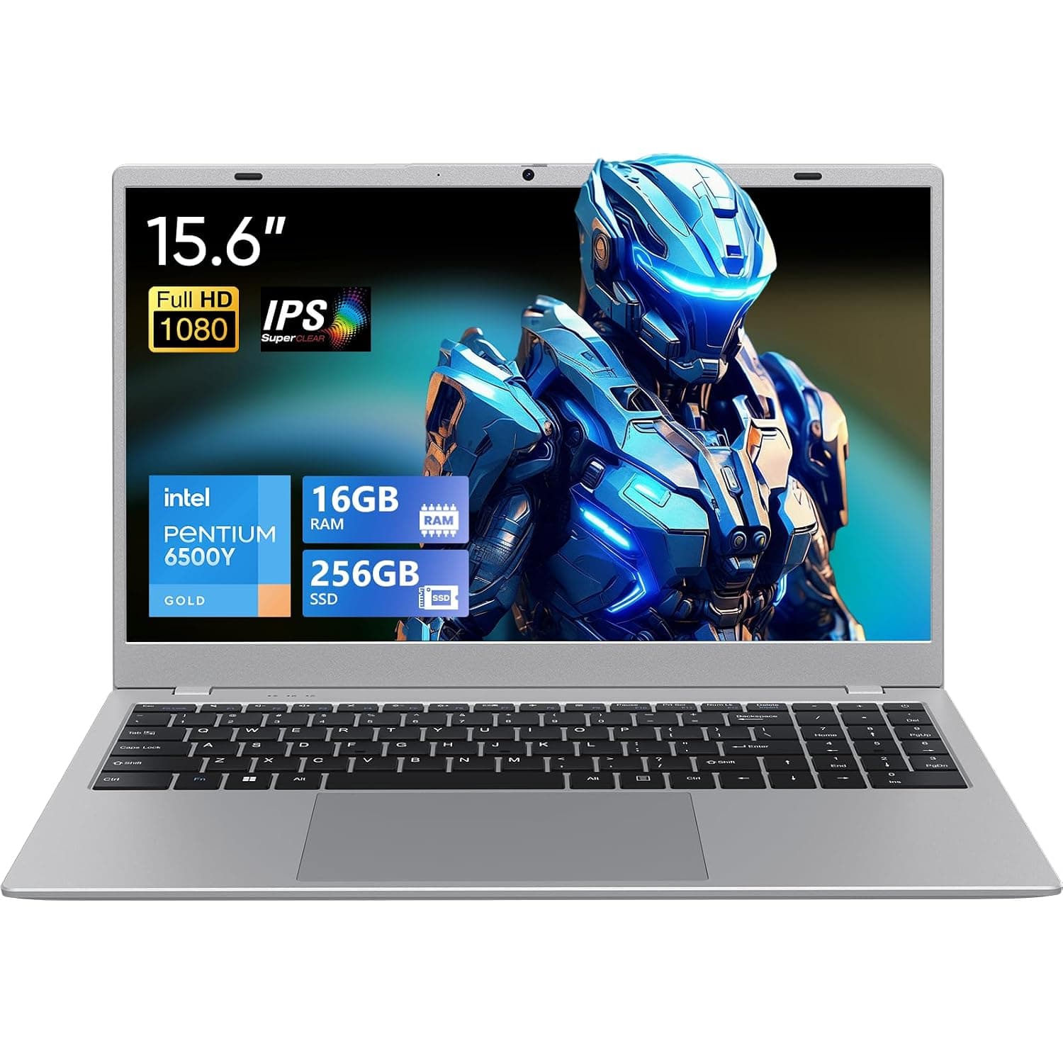 UOWAMOU 15.6 FHD Laptop, Pentium Gold 6500Y 16GB RAM 256GB SSD, Office 2024 | 15.6" IPS 1920×1080 Display, Quiet Slim Portable Computer, USB3.2/Type‑C/WiFi5+BT5.0, Numeric Keypad, Privacy Protect Camera