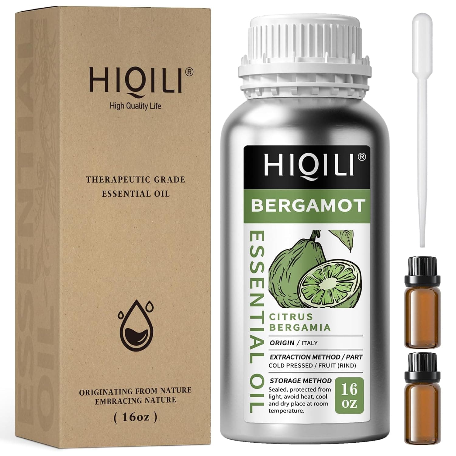 HIQILI Hiqili Bergamot Essential Oil For Skin, Diffuser And Deodorize, 100% Pure And Natural - 16 Fl.Oz