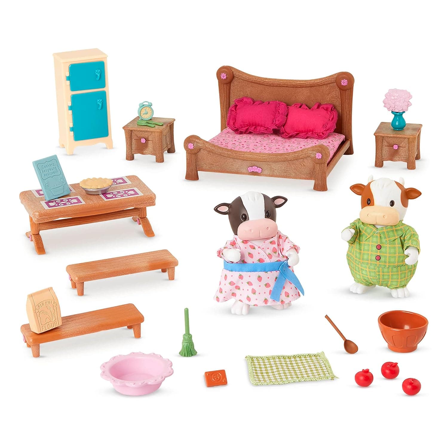 Li’l Woodzeez – 28Pcs Bedroom & Dining Playset – Dollhouse Furnitures & Accessories – 2 Doll Figures Included – Miniature Bedroom & Kitchen Playset – Gift Toy for Kids 3+ | Includes 2 characters, bedroom and kitchen-dining furniture with accessories for dollhouse pretend play, Playsets, 3+ Years