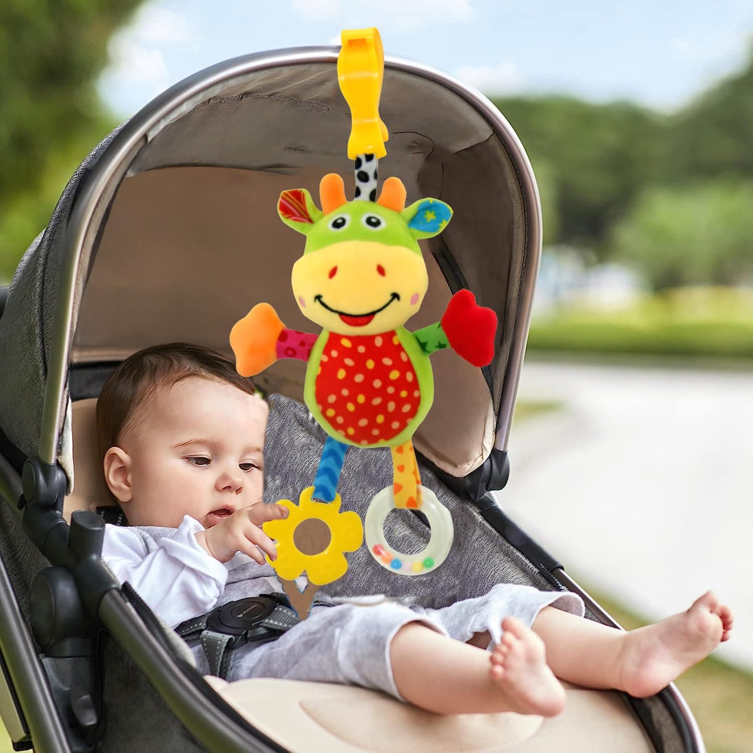 ULHYC Baby Hanging Rattle, Soft Animal Sensory Toy for Stroller Crib, Newborn Infant 0 3 6 9 12 Months Early Learning Development Gift