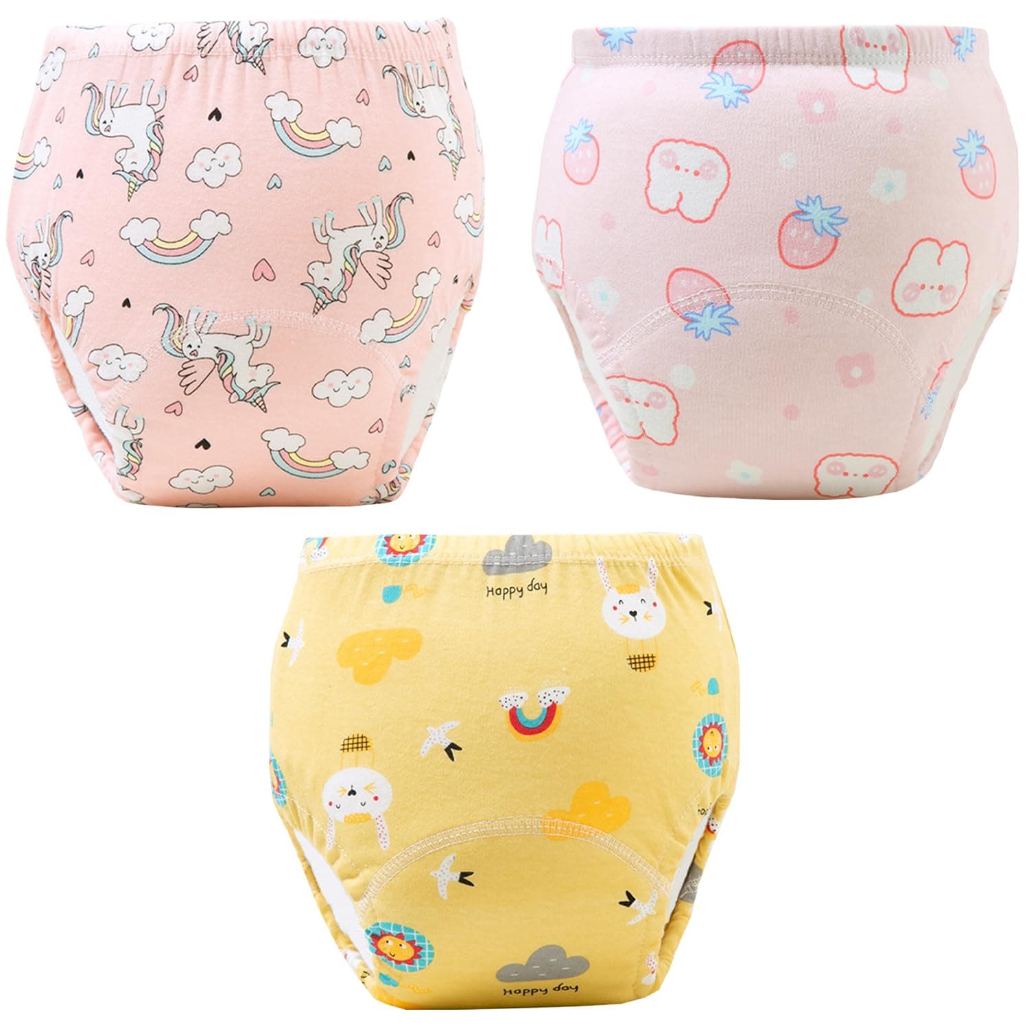 3PCS Baby Potty Training Pants, Yakiter Breathable Potty Training Underwear, Toddler Training Underwear for 0-3 Years Boy and Girls Strong Absorbent Cotton Training Pants - L