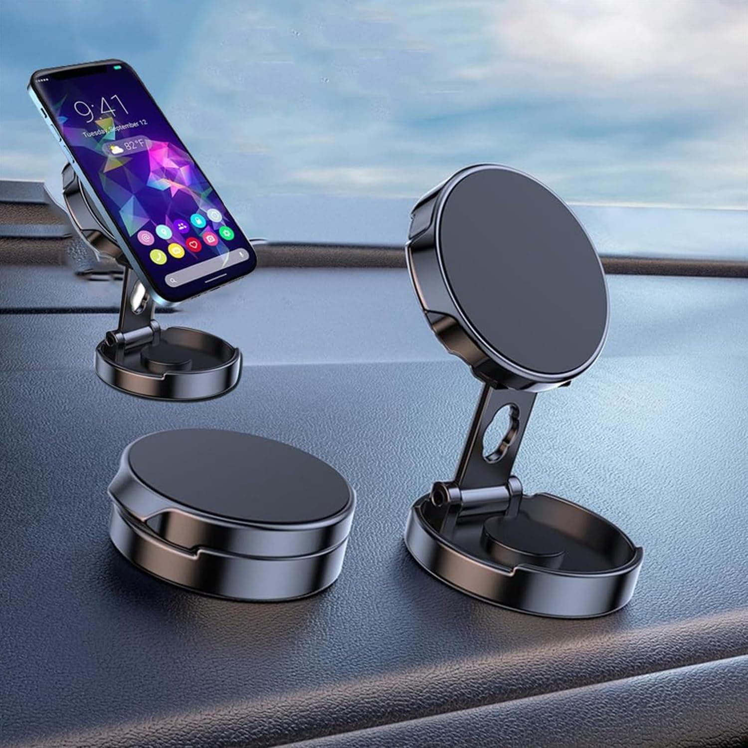 حامل جوال مغناطيسي للسيارة من ابوتو، حامل اسود للوحة القيادة مع مغناطيس قوي، حامل موبايل قابل للدوران 360 درجة لمعظم الهواتف الذكية، ملحق سيارة امن للقيادة الآمنة