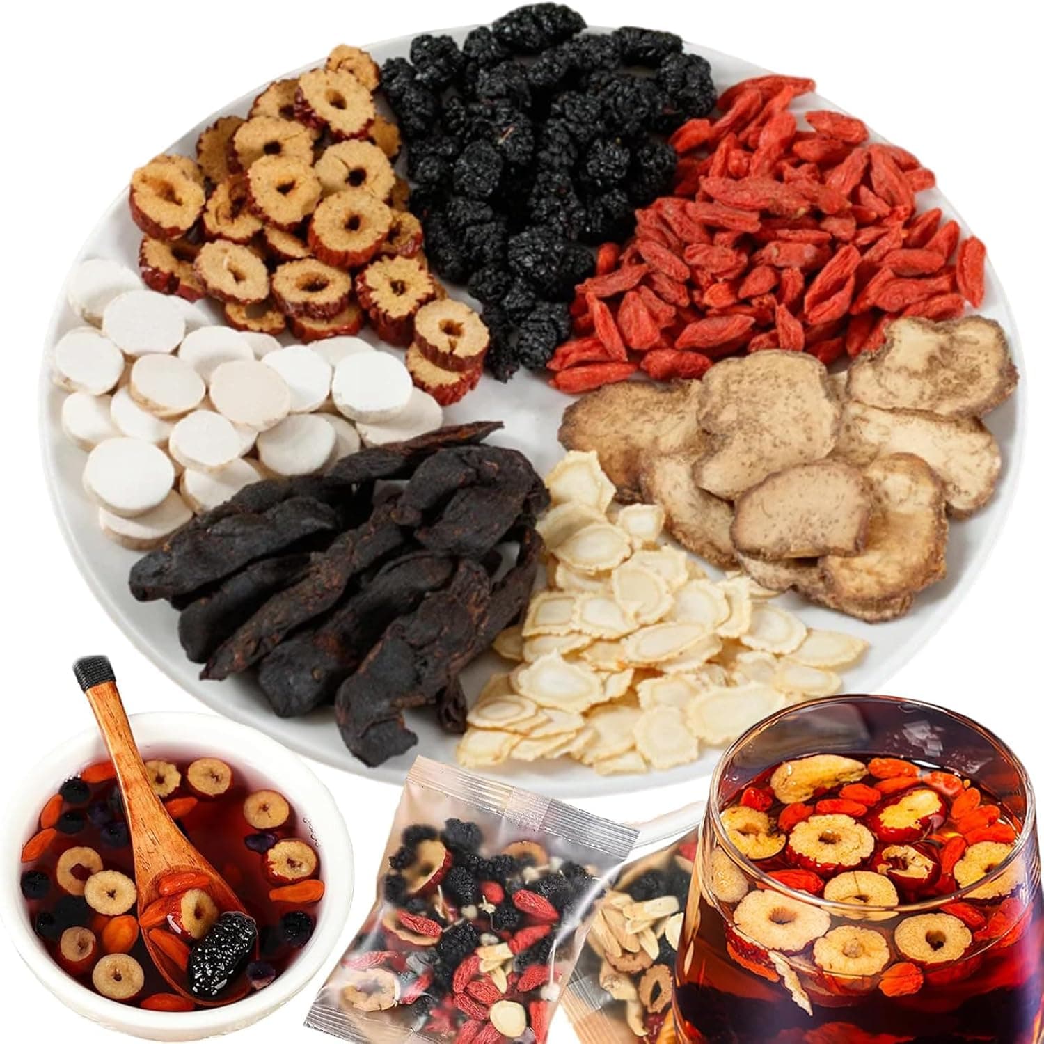 Goddess Herbal Tea Natural Beverage - Wolfberry Longan Red Date Tea 10.58oz/300g (6gx50Tea Bags), Longan Wolfberry Tea Herbal Fruit Tea (1Bag(50PC))