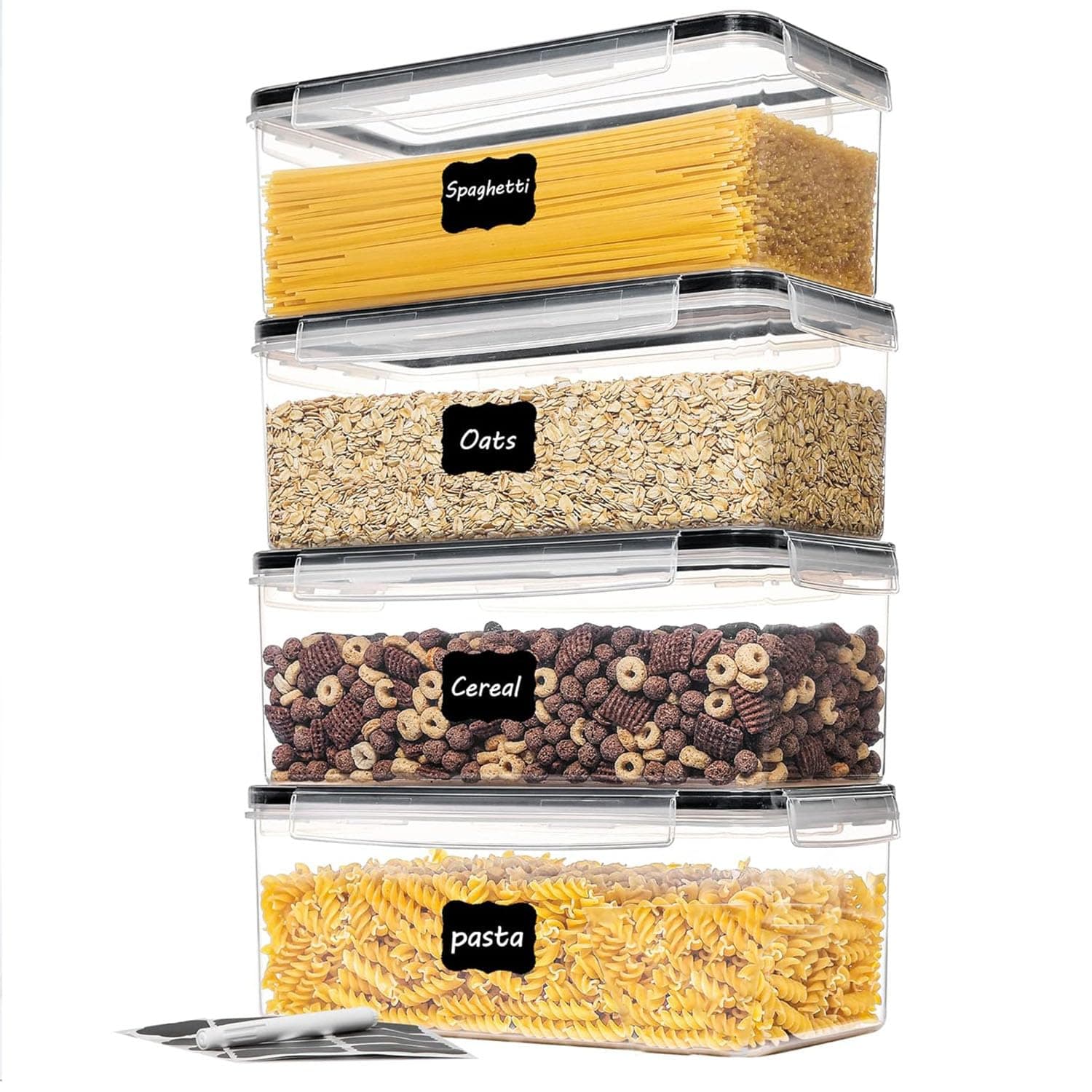 LinJie Airtight Storage Containers, Airtight Food Storage Containers with Lids Set 3.2L, Kitchen Food Pantry Organizers and Storage, for Cereal,Flour and Sugar(4pcs)