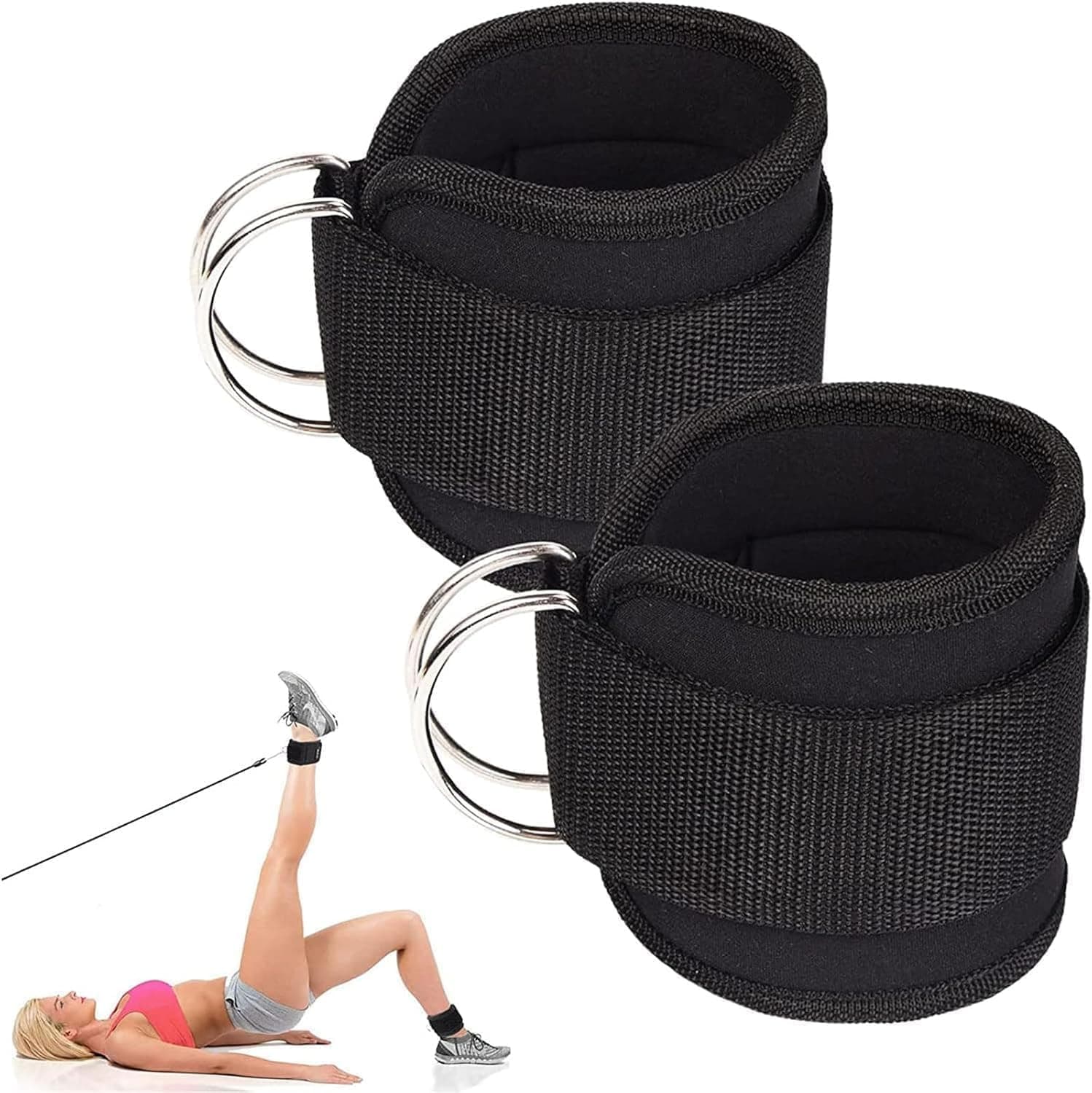 Bolivia's Ankle Straps For Cable Machines, 2 PCS Adjustable Neoprene Padded, Ankle Straps For Cable Machines, Double D-Ring Gym Cuffs, Leg Glute Workout Fitness Training Equipment Women Men