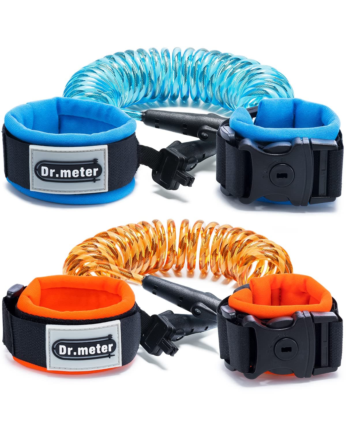 Dr.meter Anti Lost Wrist Link, 2 Pack Toddler Safety Leash with Key Lock, Reflective Child Walking Harness, 8.2ft Blue + 4.92ft Orange Kids Leash for Supermarket Mall Airport Amusement Park Zoo Travel