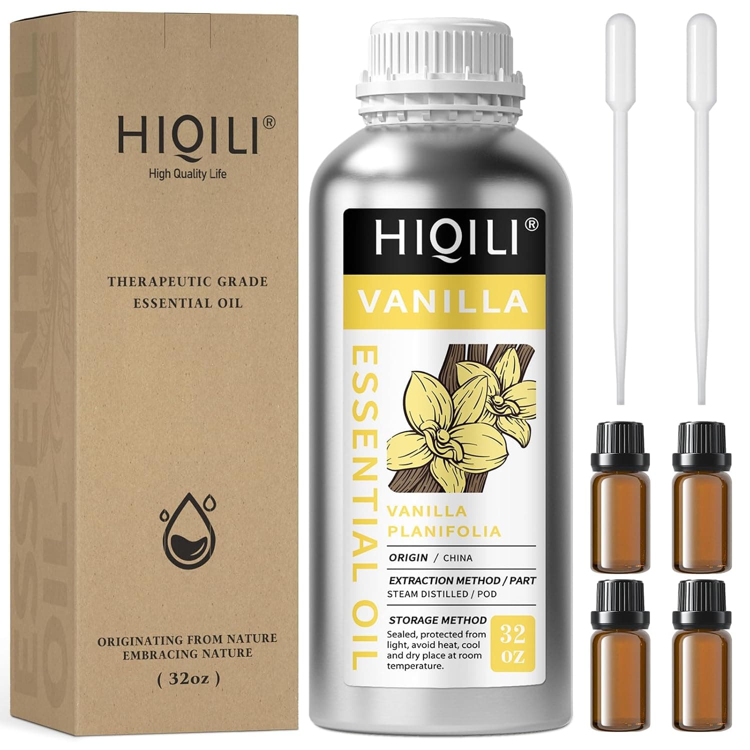 HIQILI 32 Ounces Vanilla Essential Oil, Strong Fragrance for Body Lotion, Candle Making, Soap, Aromatherapy-32 Fl Oz | Fragrance for Diffuser, Perfume, SPA, Making Spray, Skin Care, Add to Shampoo, Body Lotion - 1000 mL / 32 fl oz