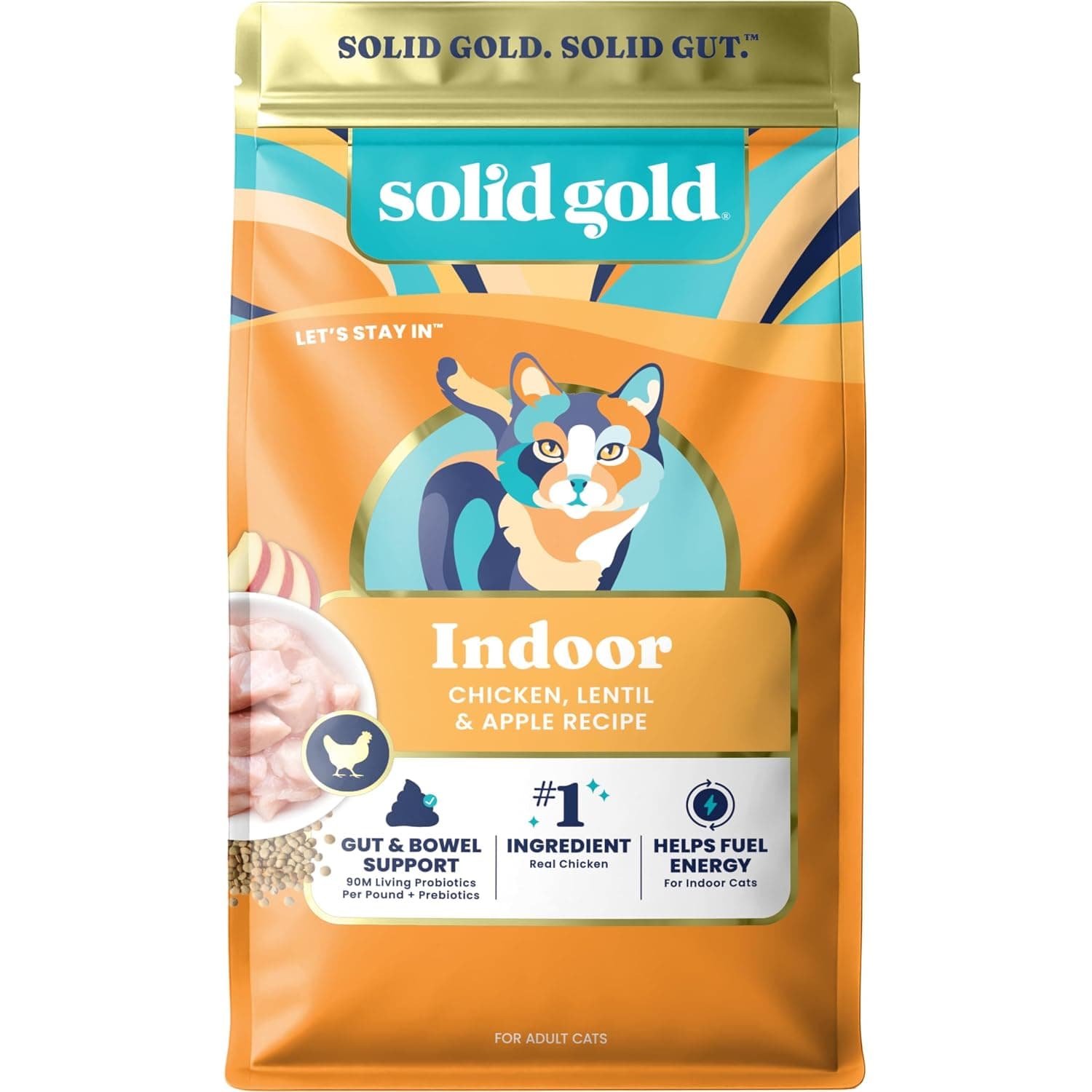 Solid Gold Cat Dry Food Grain Free Chicken Lentil Apple Recipe Adult Indoor - 2.72 Kg