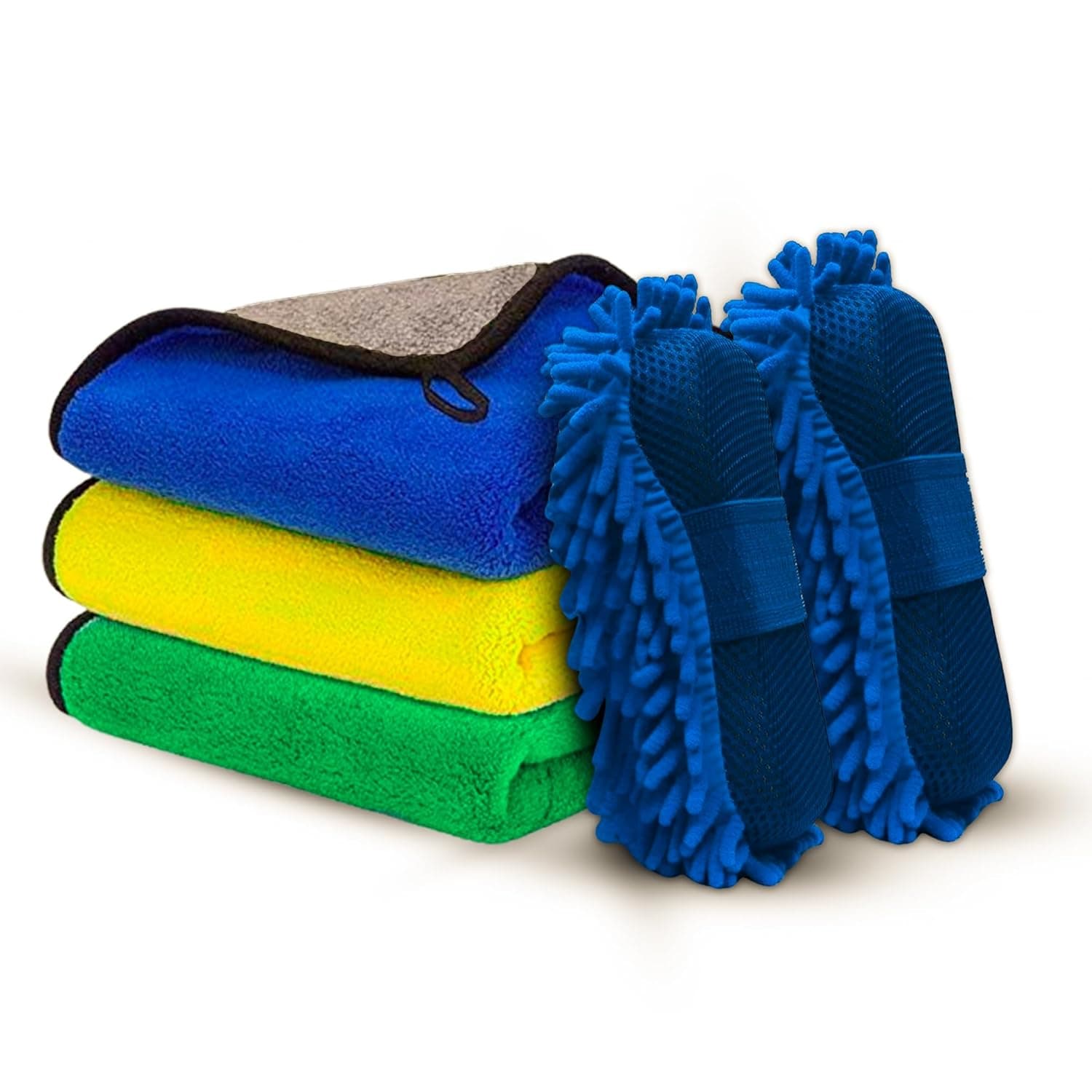 Car Drying Towels - 3 PCs Kitchen Cleaning Towels with 2 sponges - High Obserbent, Washable, Quick Drying Cloth Perfect for Auto, Home & Glass Cleaning