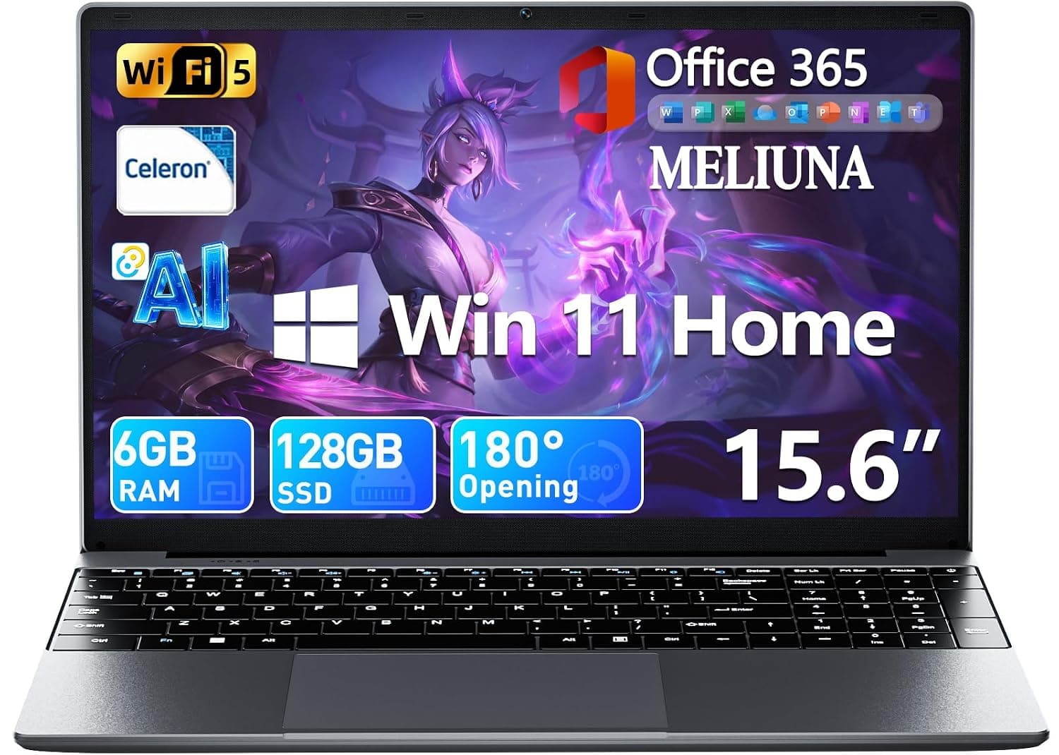 15.6'' AI Laptop with Office 365, 6GB RAM 128GB SSD | Win 11 Home Laptops Computer, IPS FHD, 180°Viewing, Quad-Core Processor, Type-C, Portable Thin Business Student Laptops