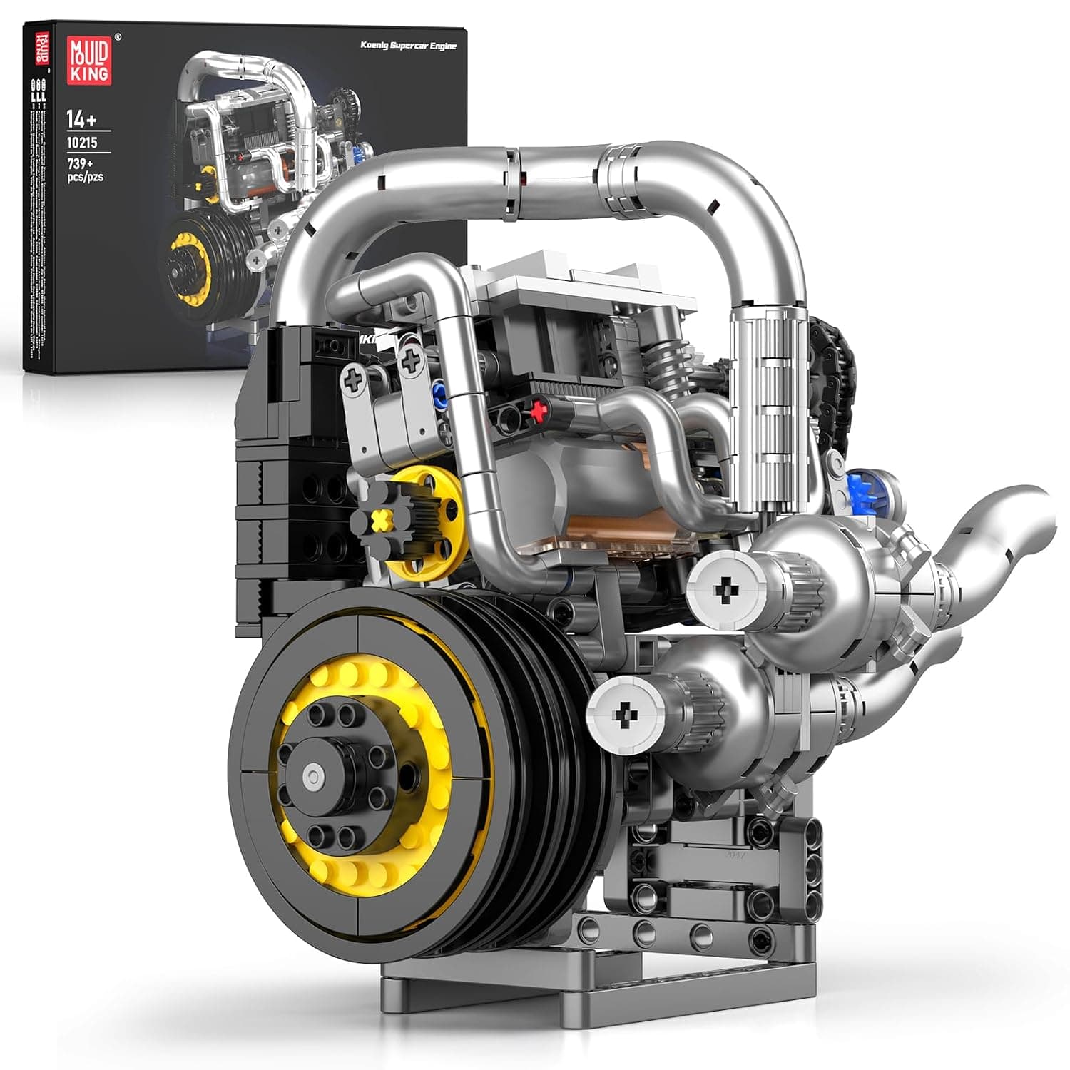 MOULD KING 10215 Supercar Engine Building Kit,with Motor Realistic Mechanical Model with Moving,Detailed Gears, 3-Cylinder Engine Building Kits for Boy Kids Adults(739 PCS)