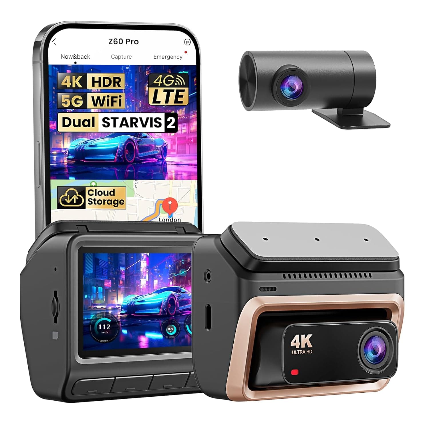DDPAI 4K Dash Cam Front and Rear, 4K+1080P Dash Cam, Dual STARVIS 2 Sensors,5G WiFi GPS, Dashcam with Free 32GB eMMC,Night Vision,3" IPS,HDR,ADAS,24 Hours Parking Mode,Loop Recording G-Sensor, Z60 Pro