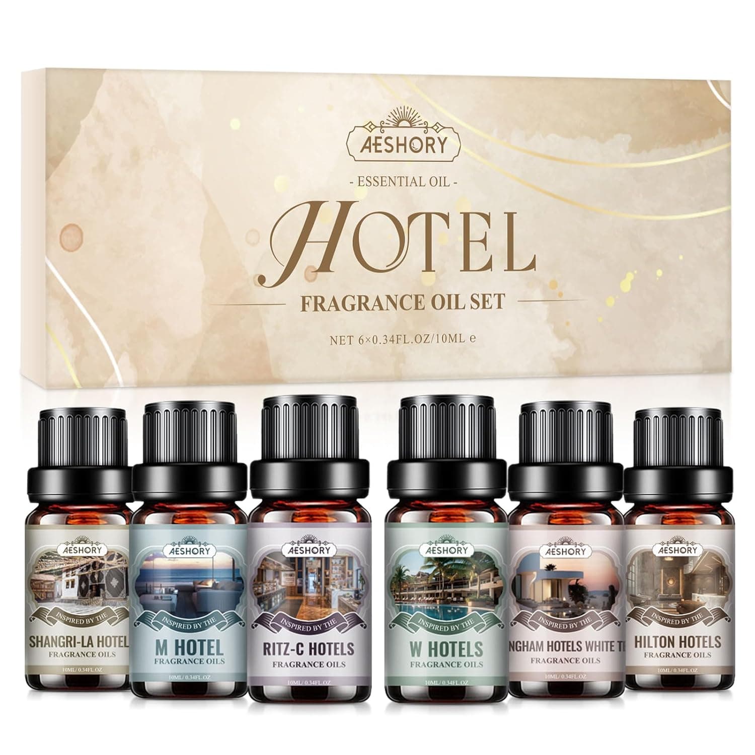 AESHORY 6 x 10ml Hotel Essential Oils Set, Premium Luxury Aroma Oil Scented Oil for Diffuser for Home, Humidifier, Candle Making, Air Freshening