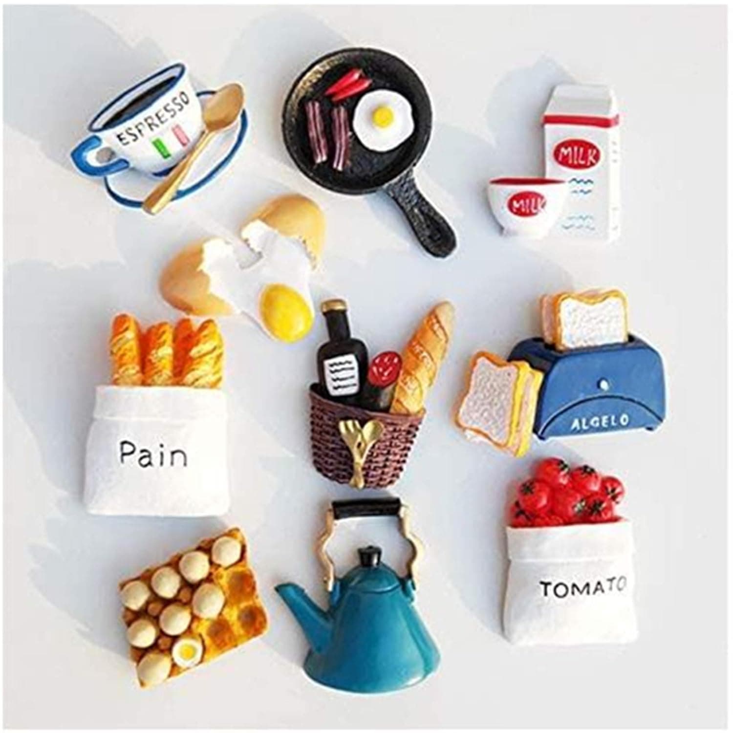 بلاي مات 10 قطع من ملصقات الثلاجة المغناطيسية الراتنج ثلاثية الابعاد لطيفة على شكل طعام ملصقات الثلاجة المنزلية