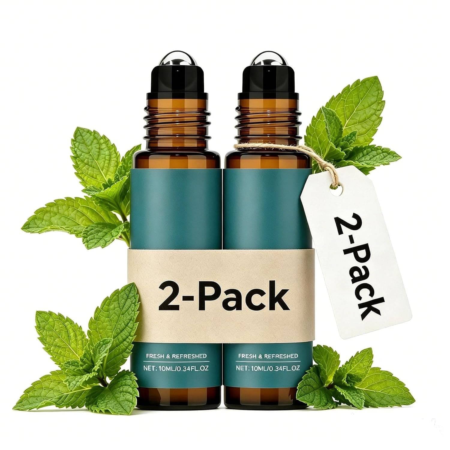 Roll-On Essential Oils Peppermint Roll On with Natural Peppermint Oil Anti Stress Fragrance Mint Oil Headache and Fatigue as Massage Oil or for Skin Room Air on the Go 10 ml Pack of 2