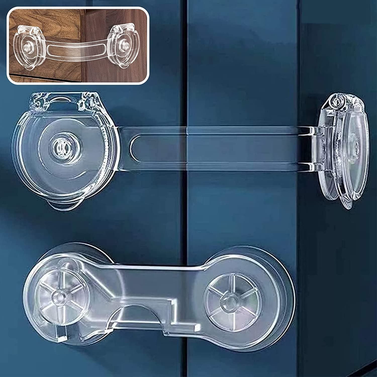 SYOSI 10 Pack Child Safety Locks, Baby Safety Lock Adjustable Child Safety Locks Transparent Child Safety Cupboard Door Lock, Non-Hole Child Lock (Long Handle + Short Handle)