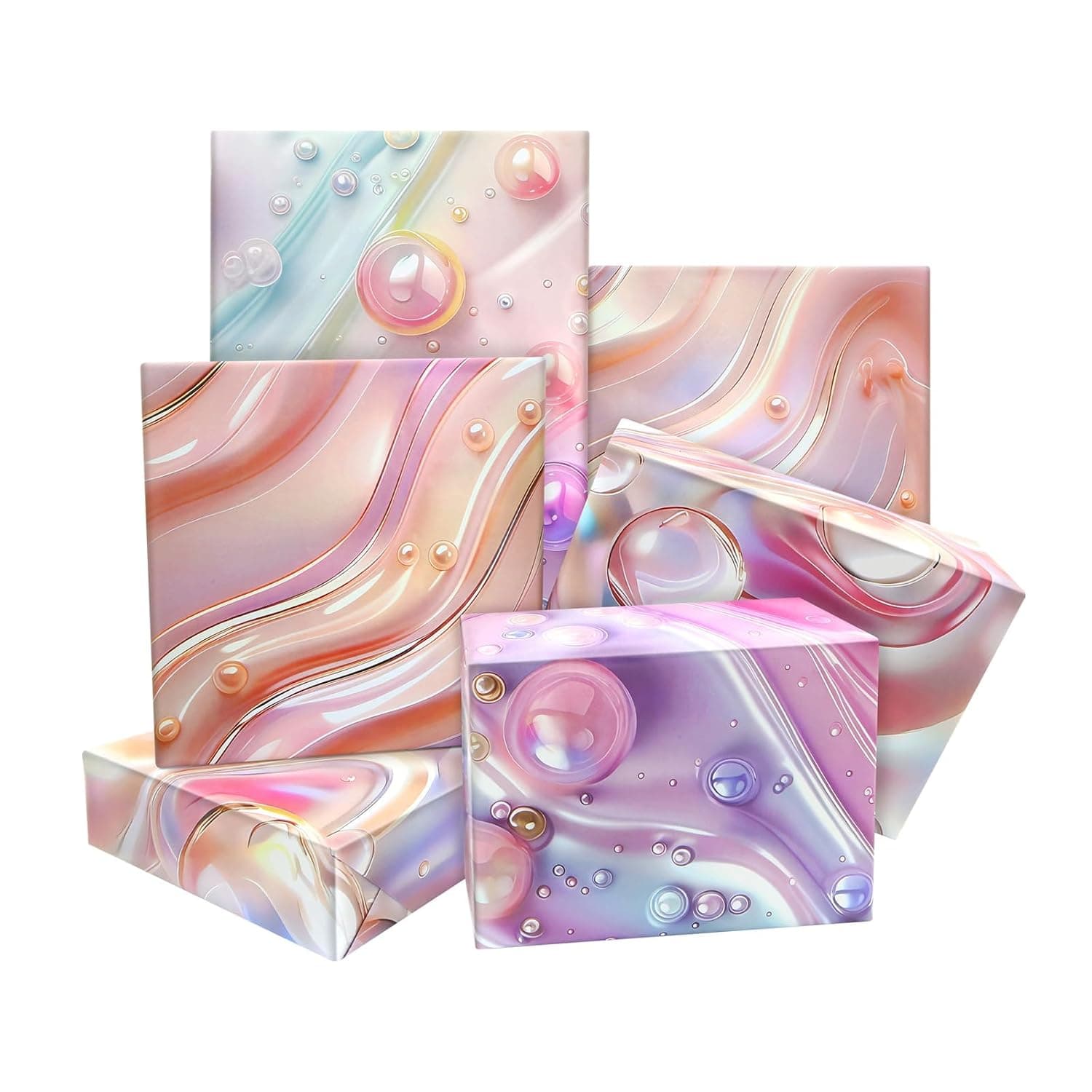 6 Pcs Pearly Gift Wrapping Paper with Colorful Bubble & Watercolor Design, Folded Sheets for Birthday, Wedding & Celebration Presents, DIY Crafts & Decor, 19.7 x 27.6 Inch Per Sheet