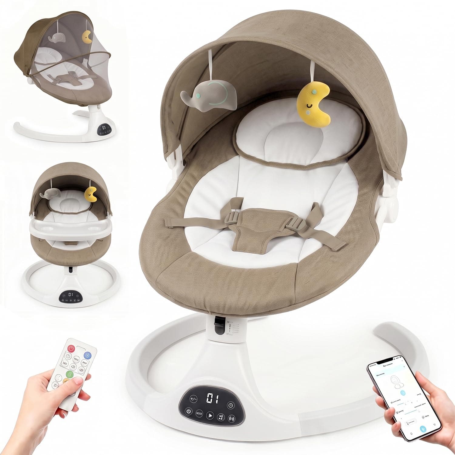 Baby Swing, Infant Swing with Remote Control, Portable Electric Toddler Baby Rocker with Preset Melodies and Bluetooth, Baby Rocker with Mosquito Net 0-24 Months Backrest angle can be adjusted in thr