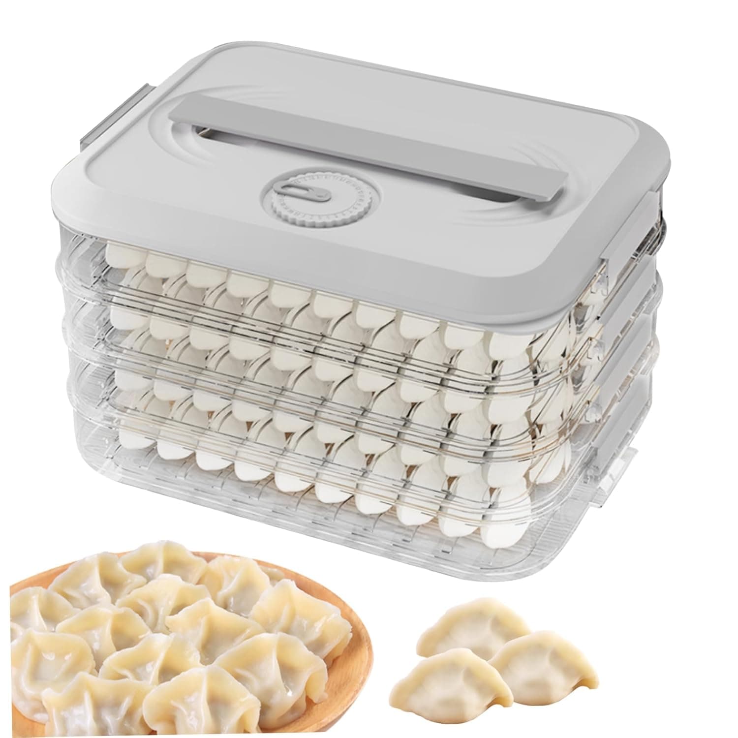 حاوية تخزين طعام من 4 طبقات، صندوق زلابية مع اغطية ومسجل للوقت، صندوق حفظ طعام شفاف، حاويات تجميد بسكويت قابلة للتكديس للمطبخ والثلاجة