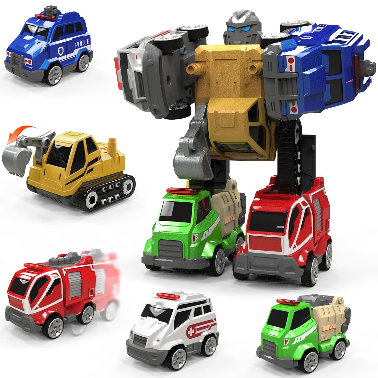 STEM Educational Transformer Toys for 3-5 Year Old Boys & Girls - 5-in-1 Alloy Pull Back Cars Building Set, Easy DIY Construction Robot for Toddlers and Kids Birthday Gift