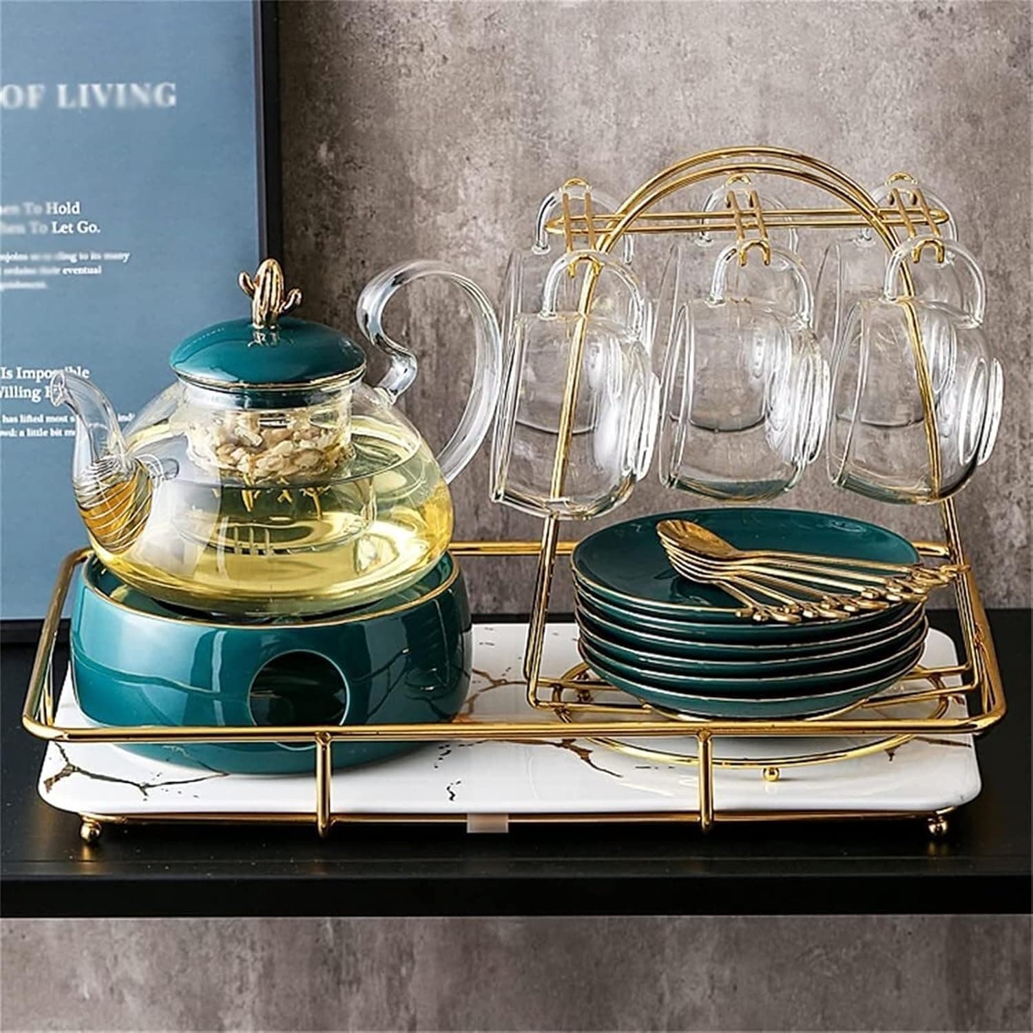 European Afternoon Tea Flower Fruit Tea Cup Fruit Tea Set Flower Teapot Set with Candle Heating Base Cooling Kettle